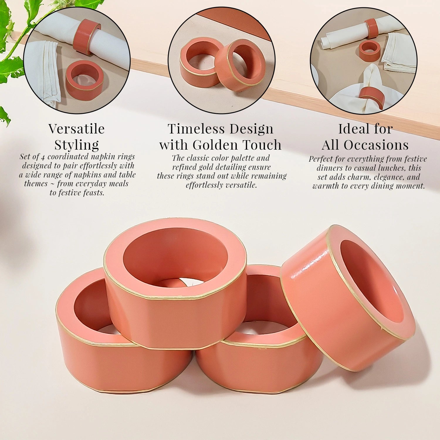 Salmon Handcrafted Solid Color Napkin Rings
