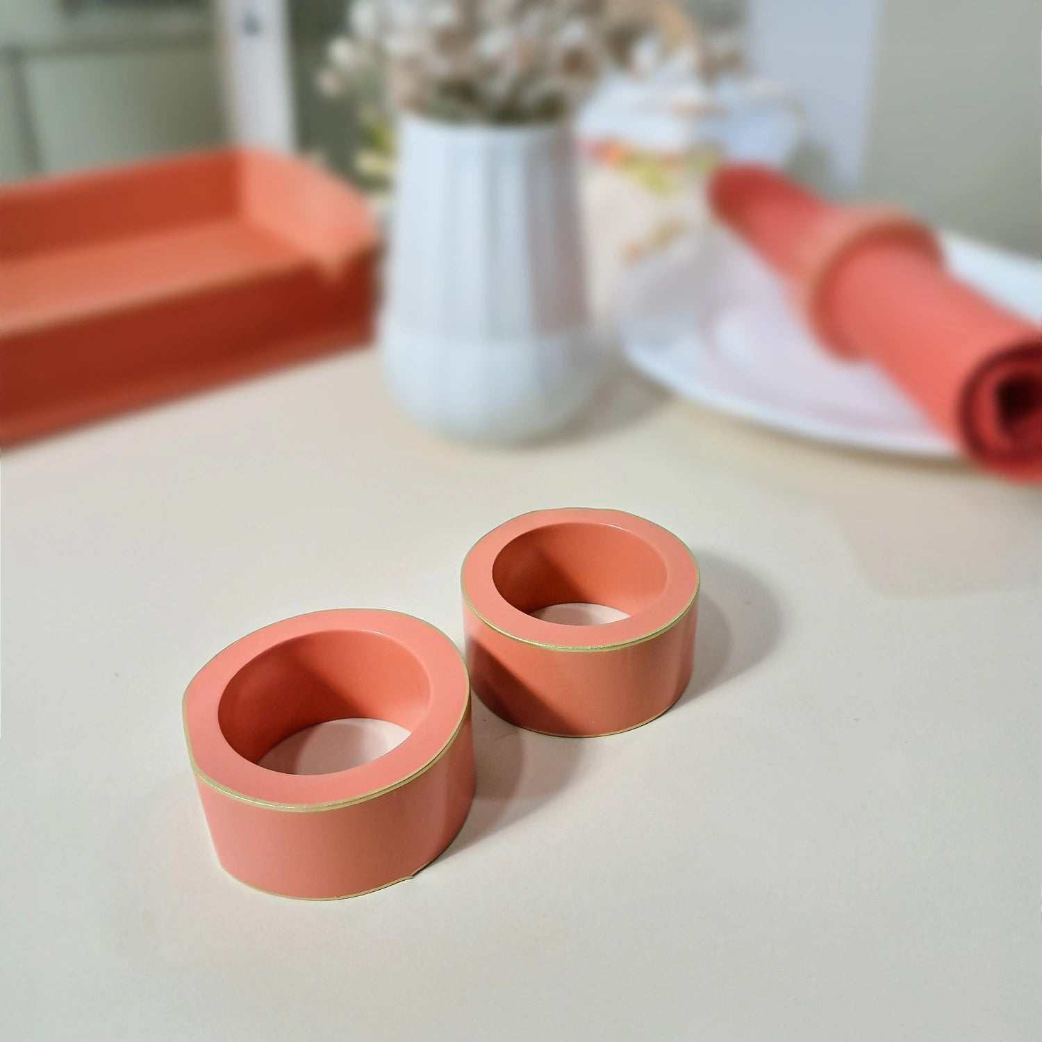 Salmon Handcrafted Solid Color Napkin Rings