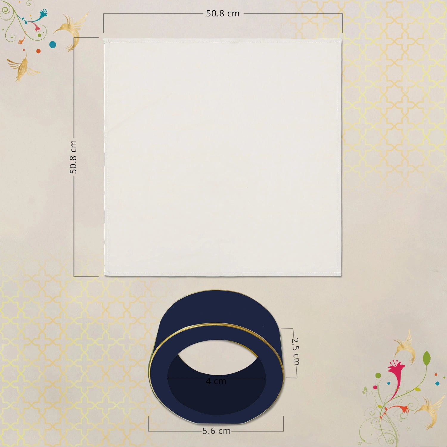 Sapphire Blue Handcrafted Solid Color Napkin Rings & Cloth Napkins Combo Set