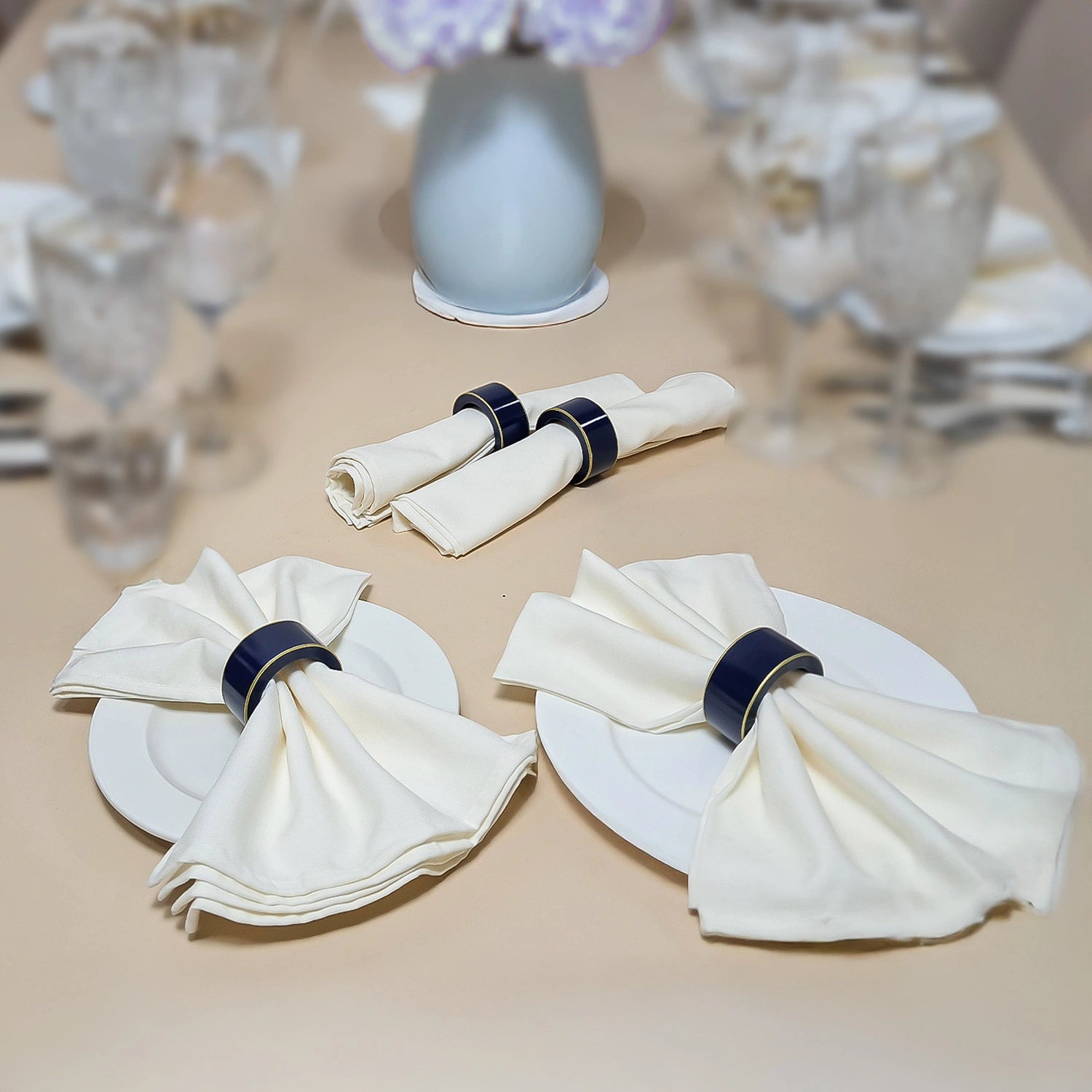 Sapphire Blue Handcrafted Solid Color Napkin Rings & Cloth Napkins Combo Set