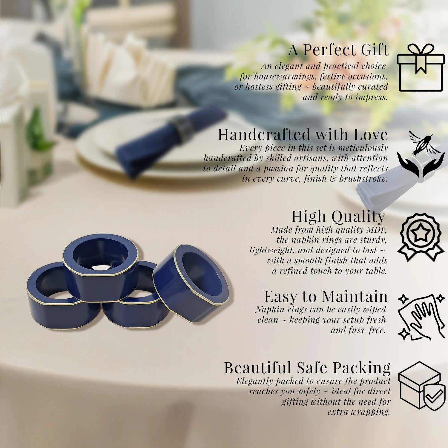 Sapphire Blue Handcrafted Solid Color Napkin Rings