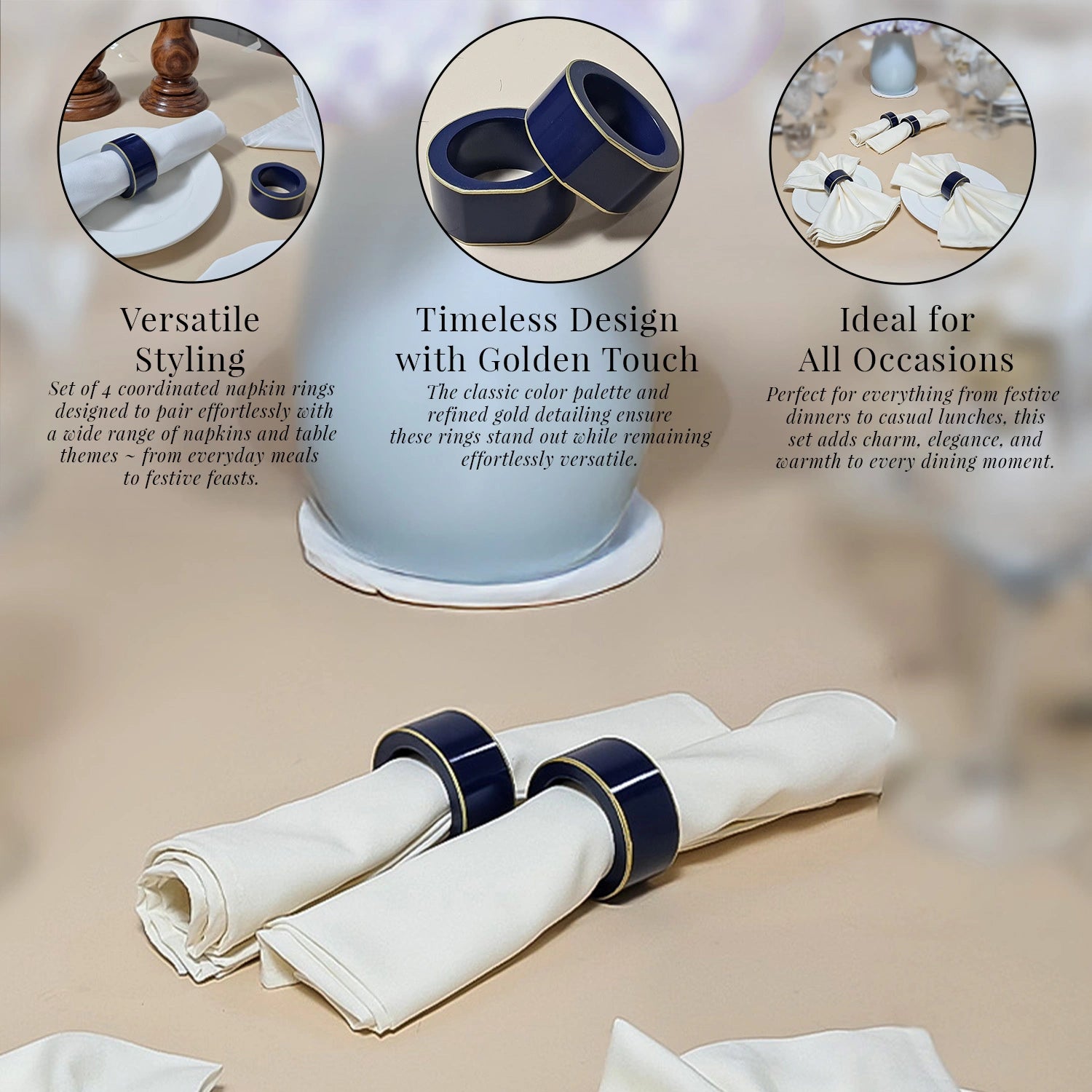 Sapphire Blue Handcrafted Solid Color Napkin Rings