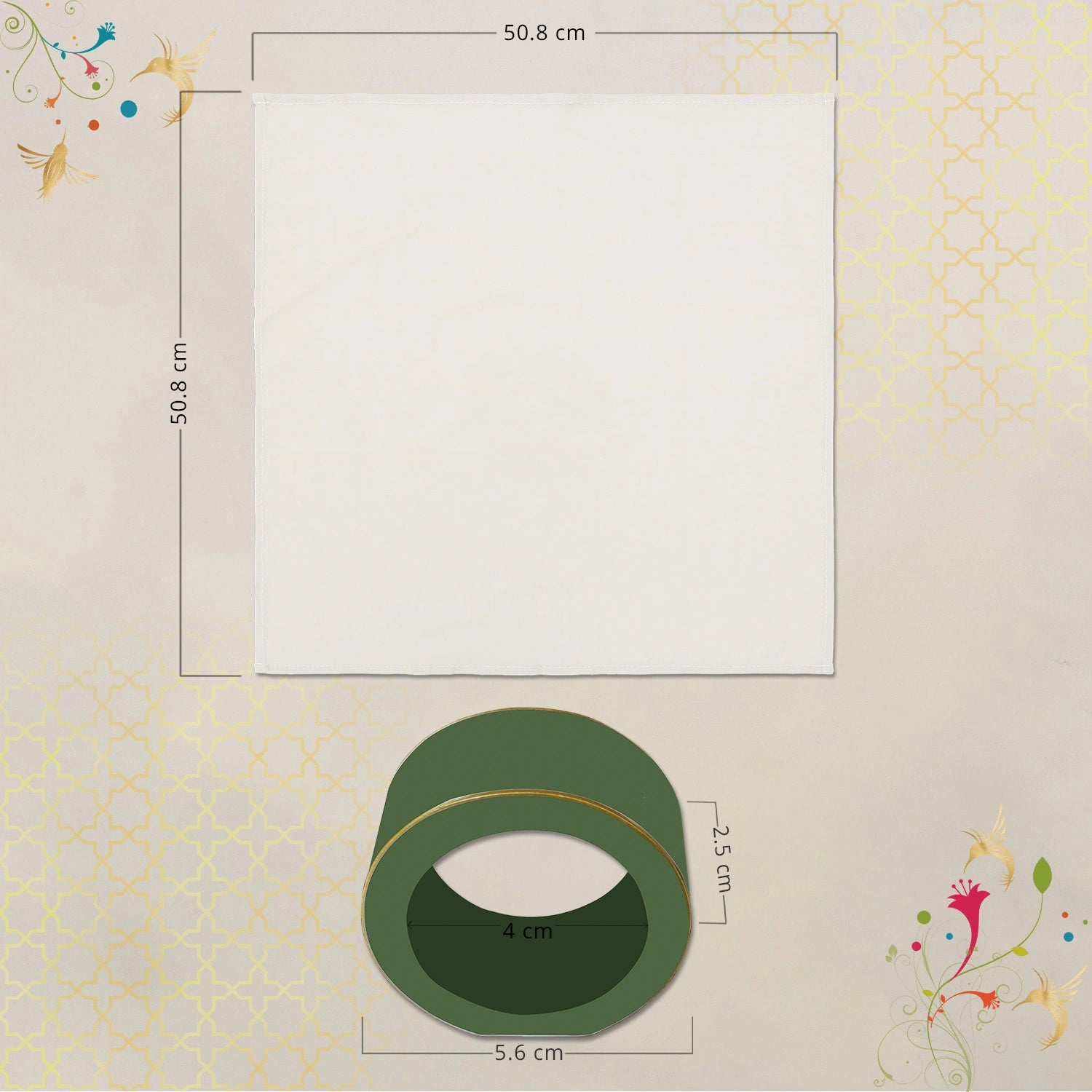 Sage Handcrafted Solid Color Napkin Rings & Cloth Napkins Combo Set