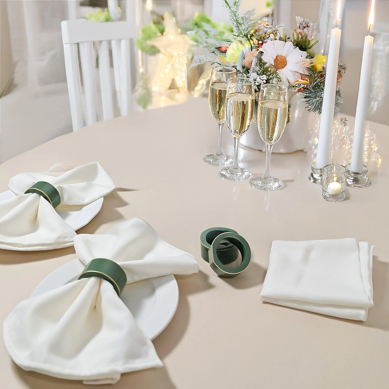 Sage Handcrafted Solid Color Napkin Rings & Cloth Napkins Combo Set
