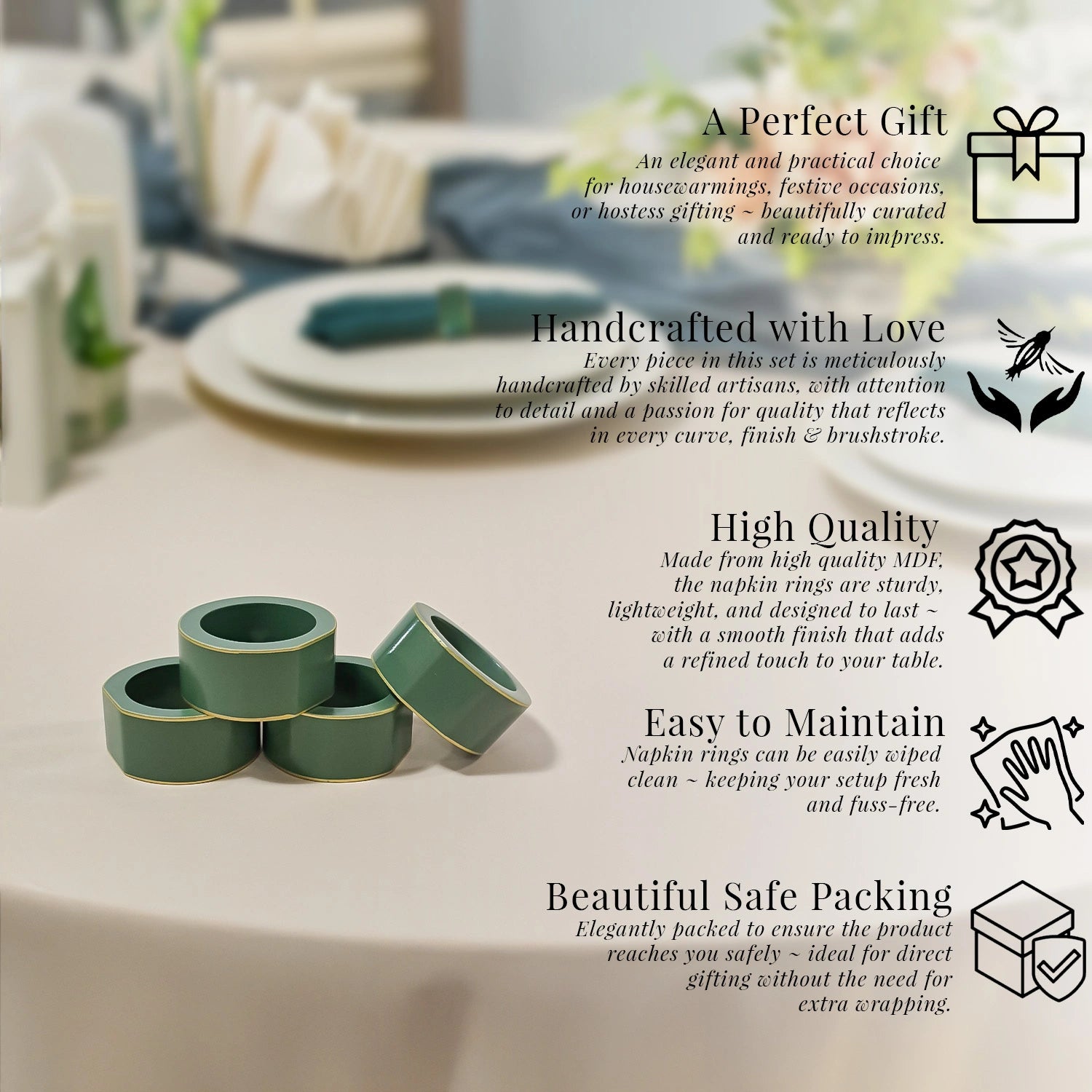 Sage Handcrafted Solid Color Napkin Rings