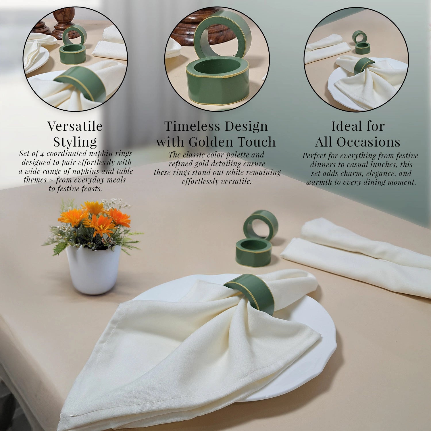 Sage Handcrafted Solid Color Napkin Rings