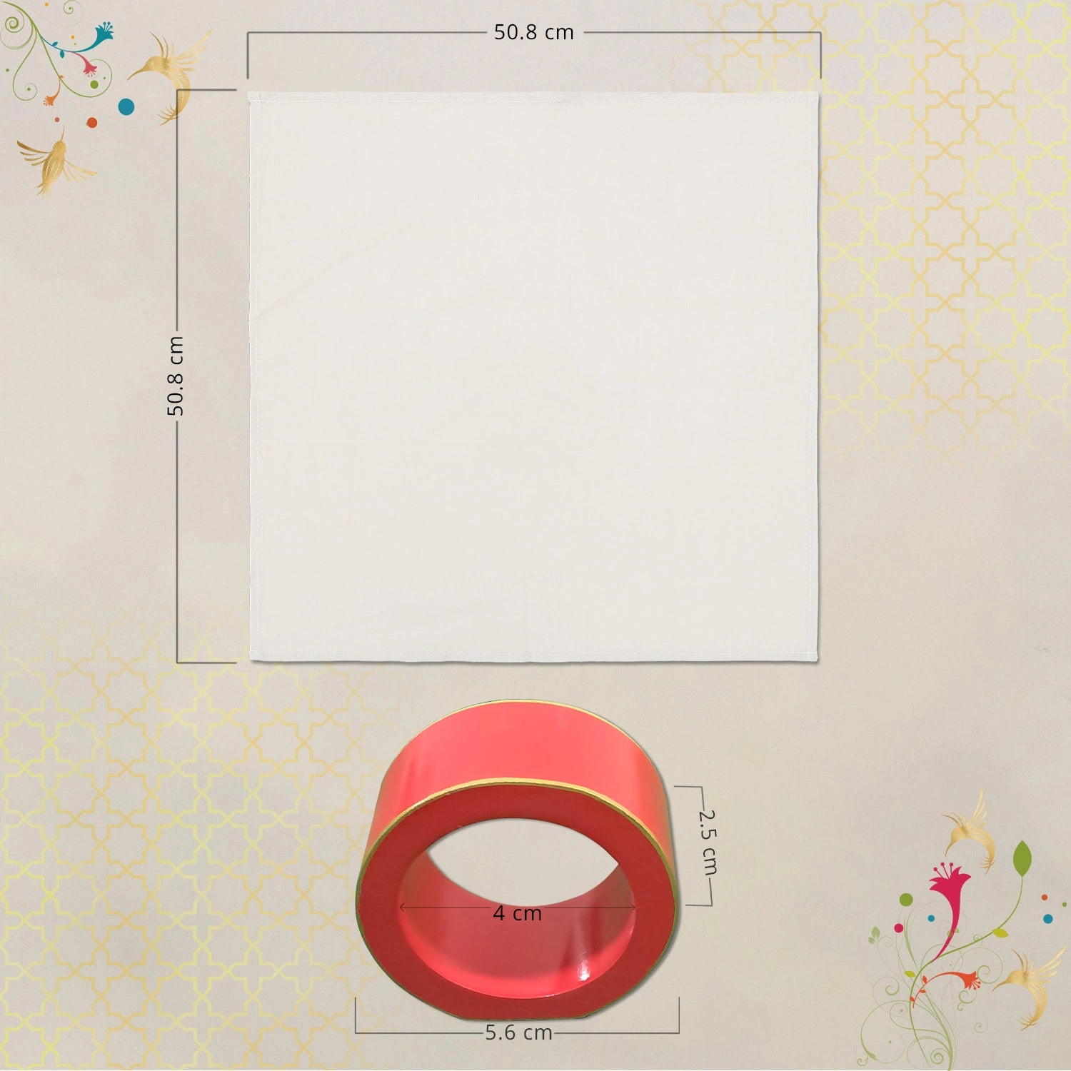 Strawberry Handcrafted Solid Color Napkin Rings & Cloth Napkins Combo Set