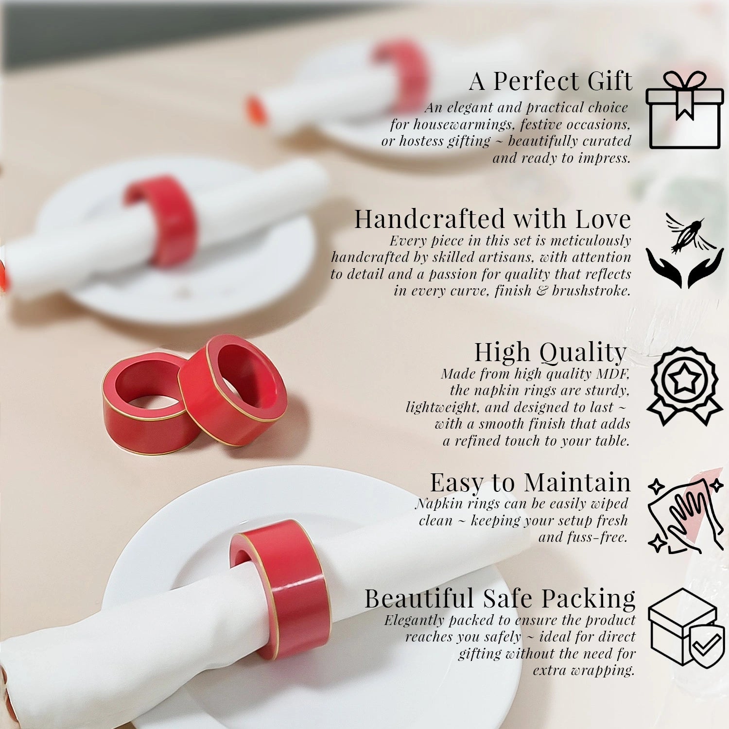 Strawberry Handcrafted Solid Color Napkin Rings