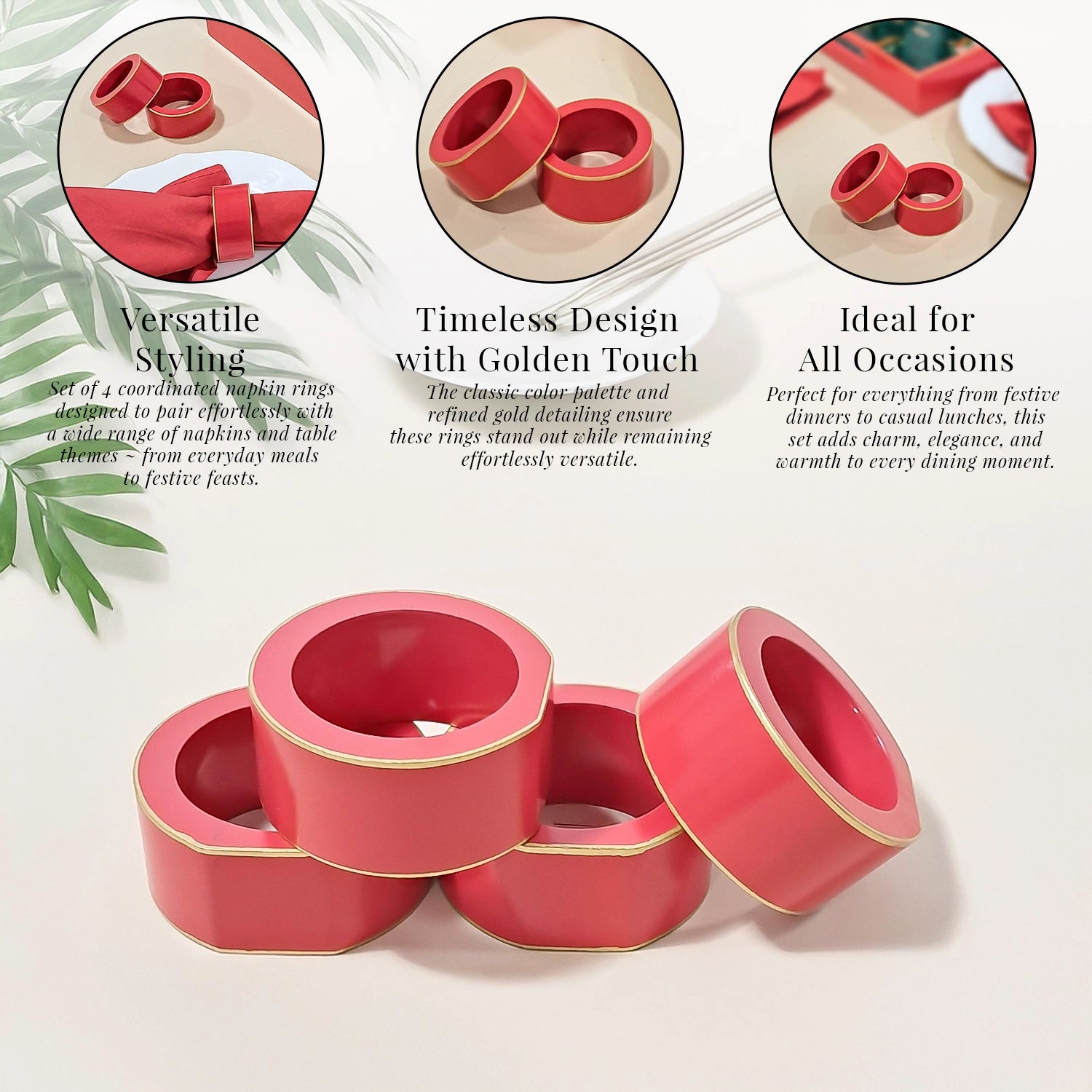 Strawberry Handcrafted Solid Color Napkin Rings