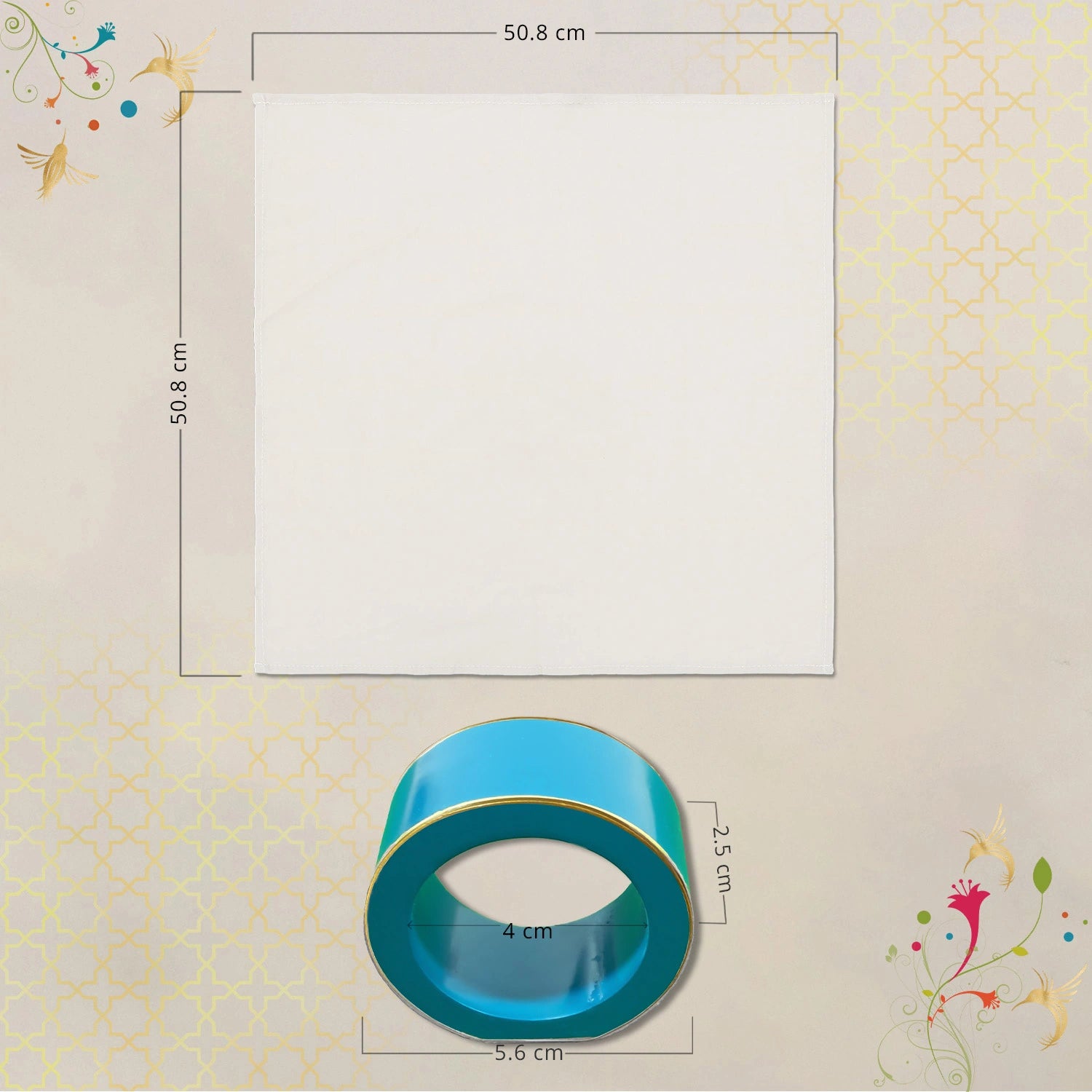 Turquoise Blue Handcrafted Solid Color Napkin Rings & Cloth Napkins Combo Set