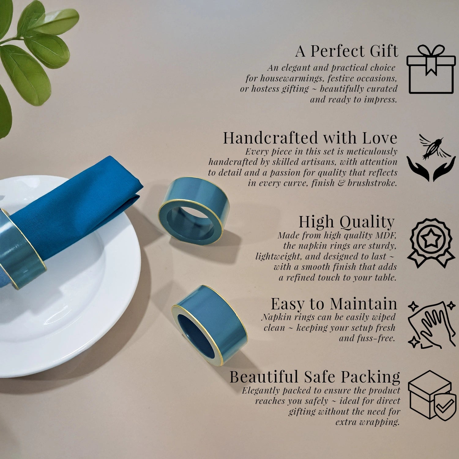Turquoise Blue Handcrafted Solid Color Napkin Rings