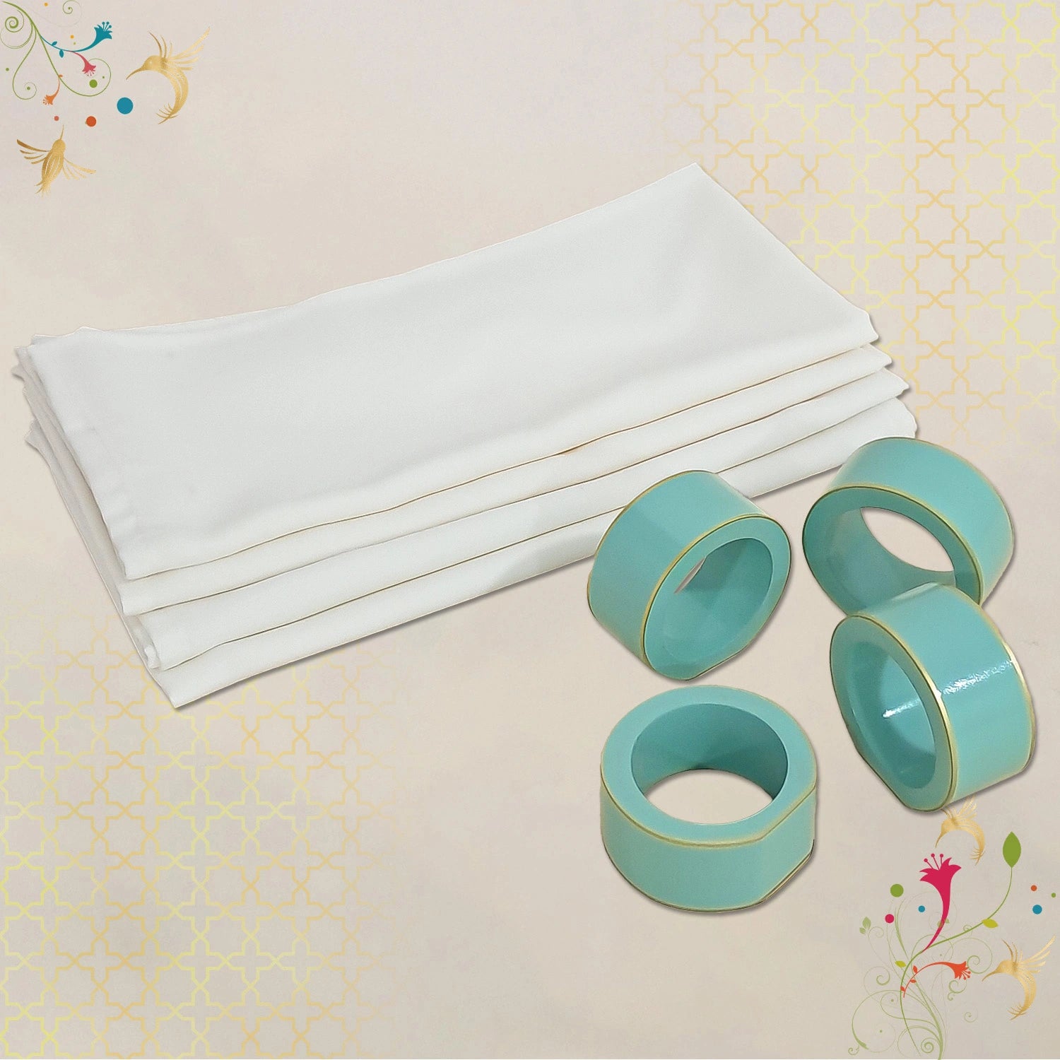 Tiffany Handcrafted Solid Color Napkin Rings & Cloth Napkins Combo Set