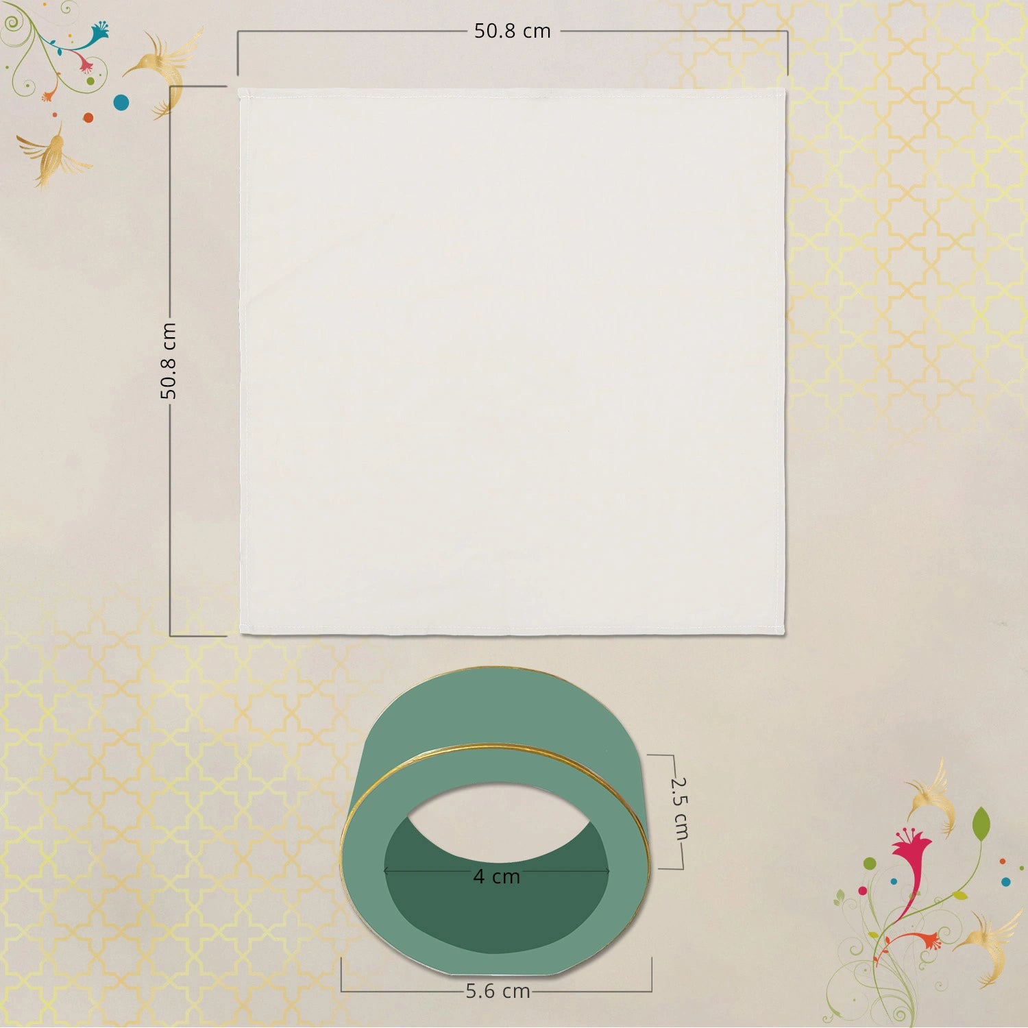 Tiffany Handcrafted Solid Color Napkin Rings & Cloth Napkins Combo Set