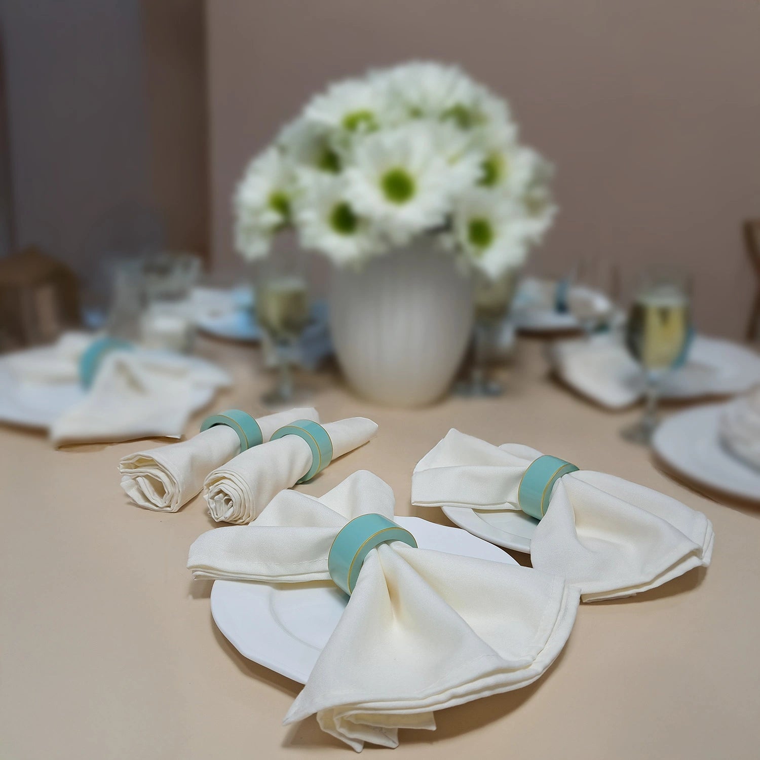 Tiffany Handcrafted Solid Color Napkin Rings & Cloth Napkins Combo Set