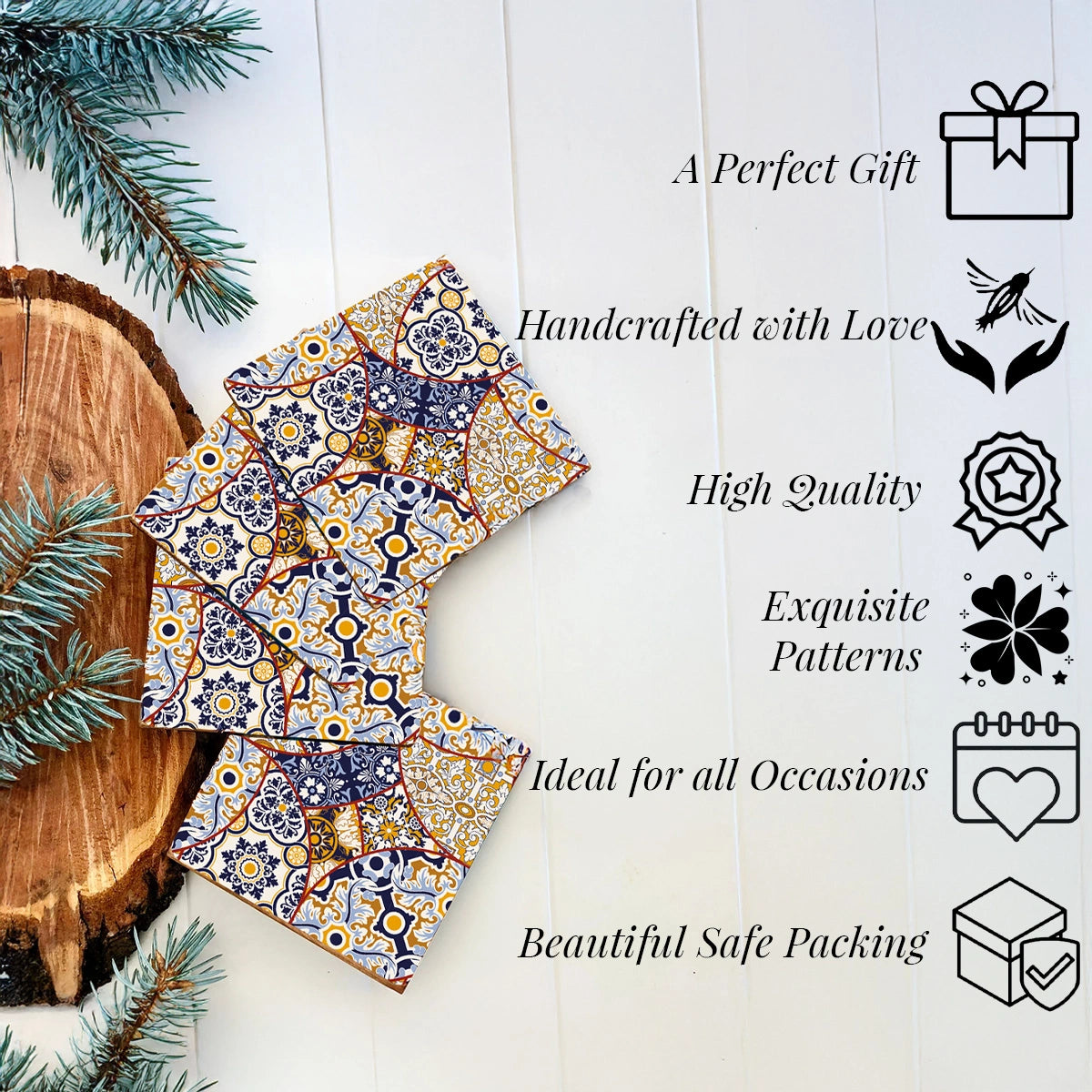 Moroccan Mosaic Coasters | Set of 4 with Stand