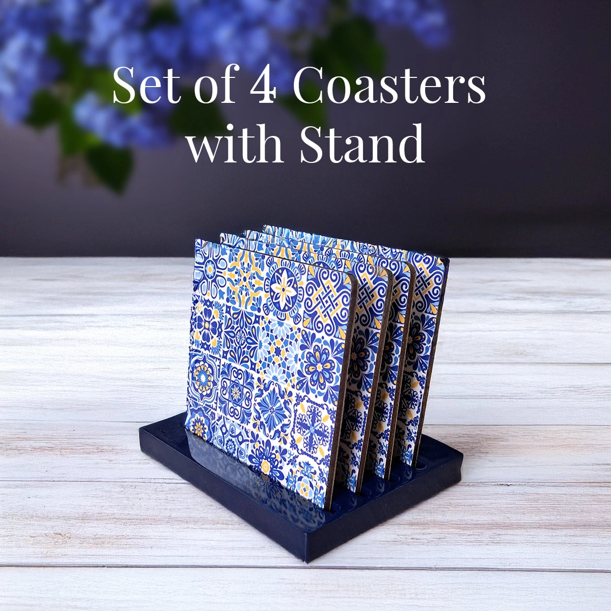 Portuguese Blue Tiles Coasters | Set of 4 with Stand