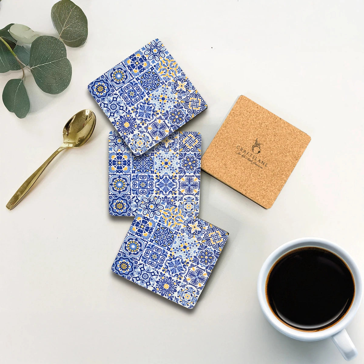 Portuguese Blue Tiles Coasters | Set of 4 with Stand