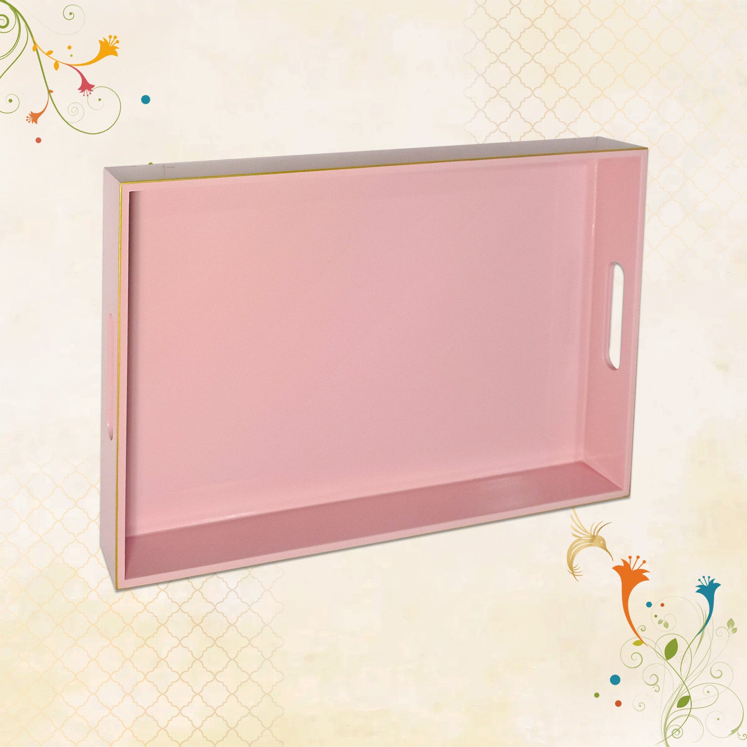Classic Handcrafted Solid Baby Pink Wooden Serving Trays