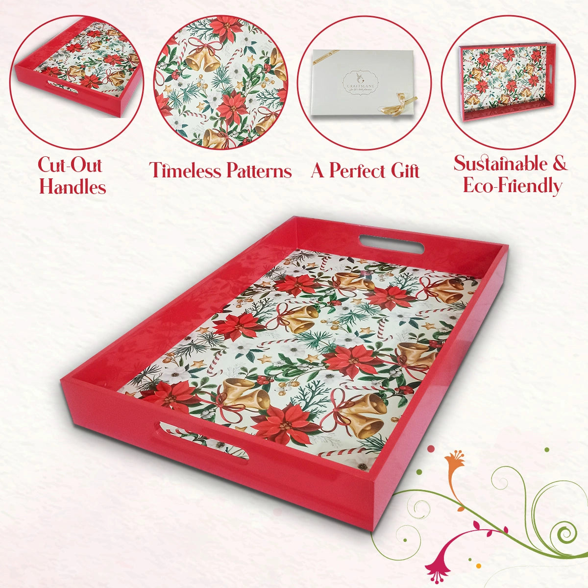 Your Signature Style ~ Handcrafted Christmas Bells Serving Trays 15x10 Inch