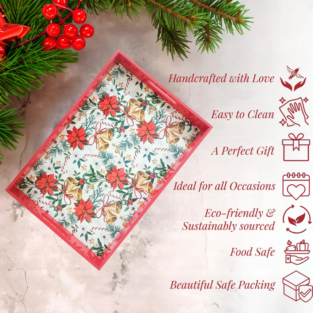 Your Signature Style ~ Handcrafted Christmas Bells Serving Trays 15x10 Inch