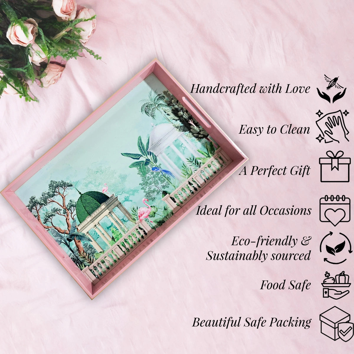 Your Signature Style ~ Handcrafted Flamingo Whispers Serving Trays 15x10 Inch