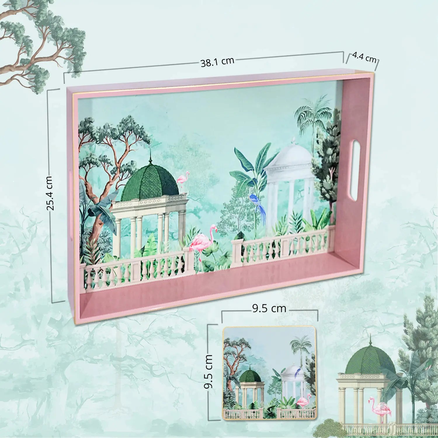 Your Signature Style ~ 15" x 10" Handcrafted Flamingo Whispers Serving Trays with 4 Coasters