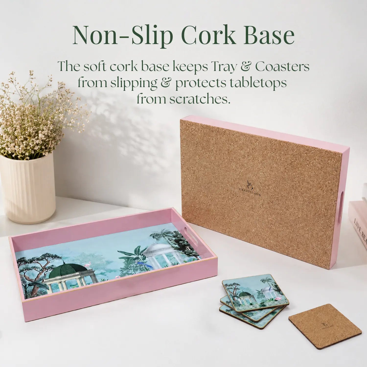 Your Signature Style ~ 15" x 10" Handcrafted Flamingo Whispers Serving Trays with 4 Coasters