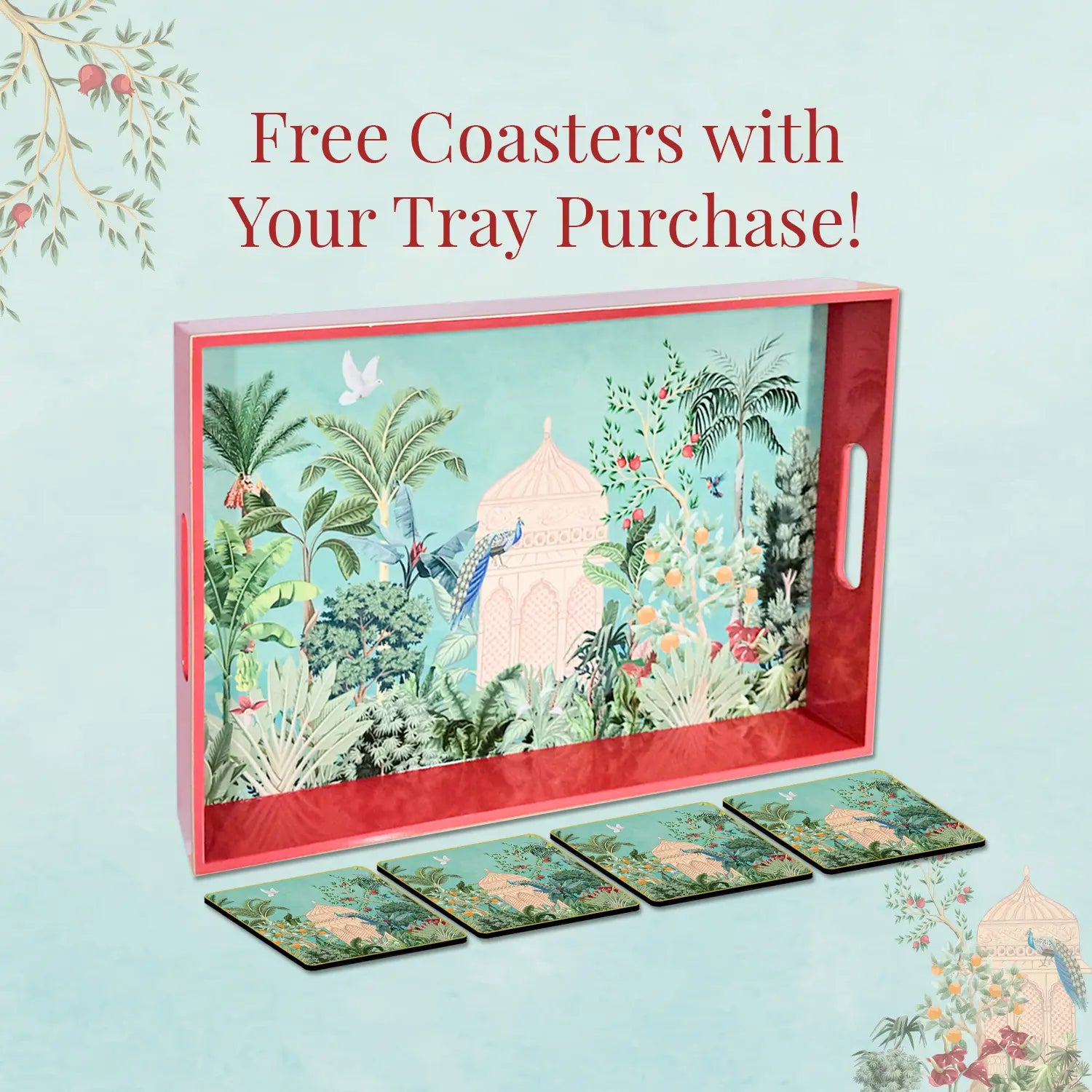 Your Signature Style ~ 15" x 10" Handcrafted Fruity Paradise Serving Trays with 4 Coasters