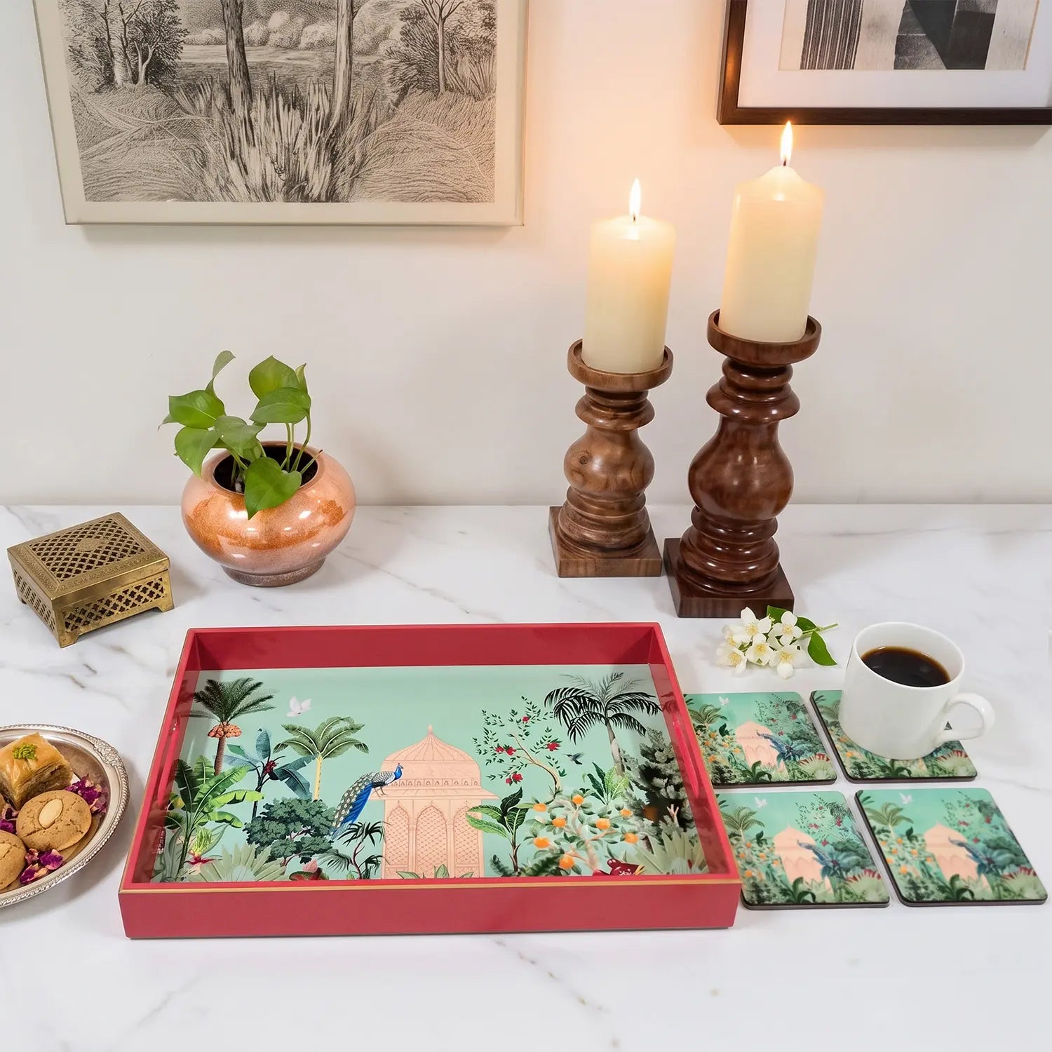 Your Signature Style ~ 15" x 10" Handcrafted Fruity Paradise Serving Trays with 4 Coasters