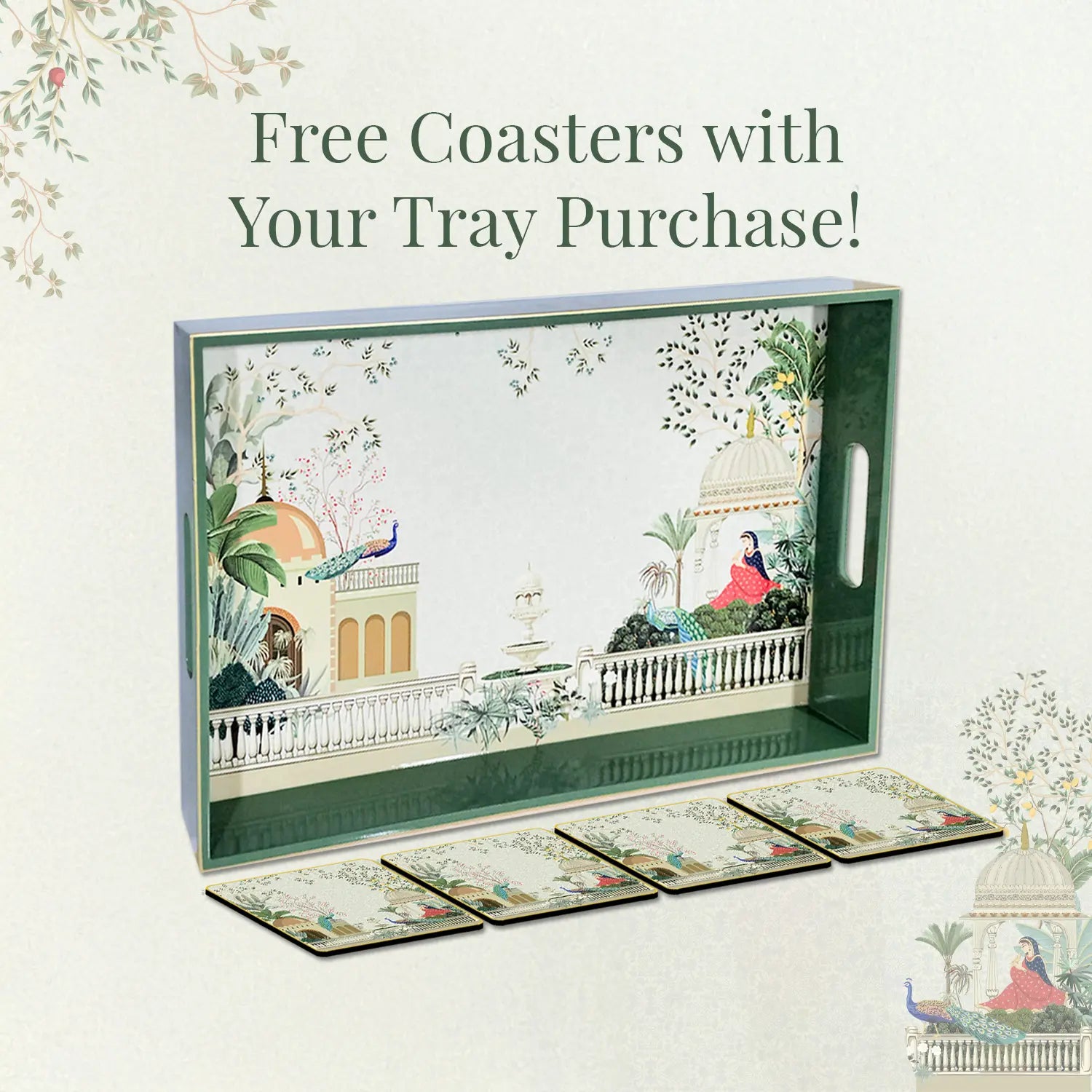 Your Signature Style ~ 15" x 10" Handcrafted Garden Princess Serving Trays with 4 Coasters