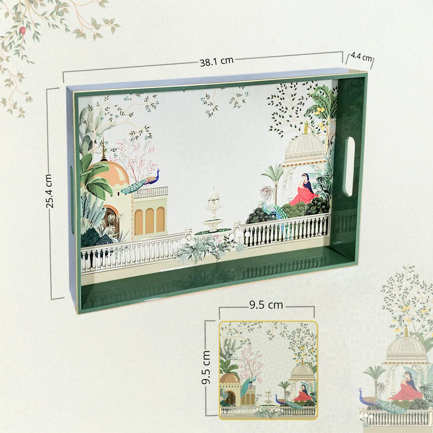 Your Signature Style ~ 15" x 10" Handcrafted Garden Princess Serving Trays with 4 Coasters