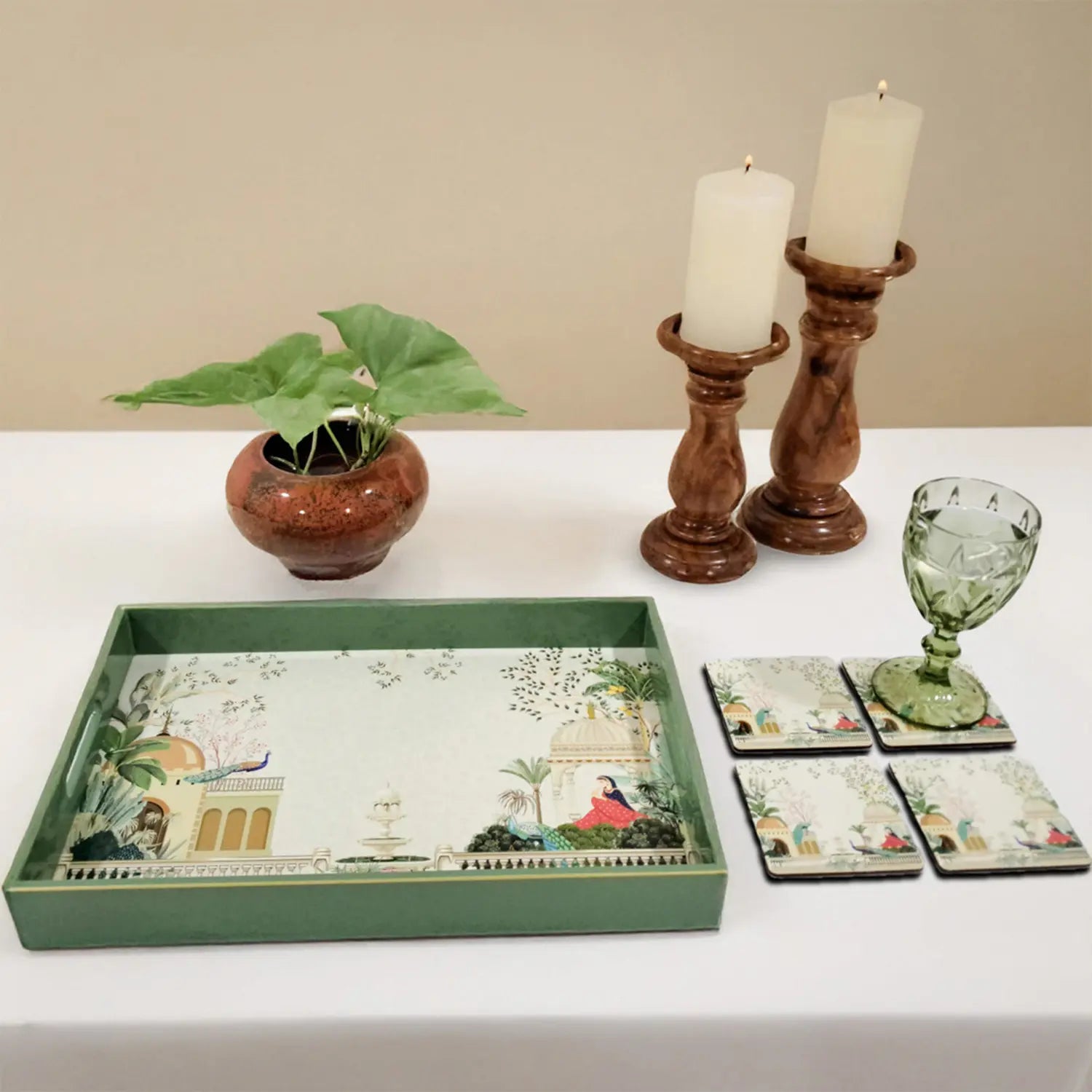 Your Signature Style ~ 15" x 10" Handcrafted Garden Princess Serving Trays with 4 Coasters