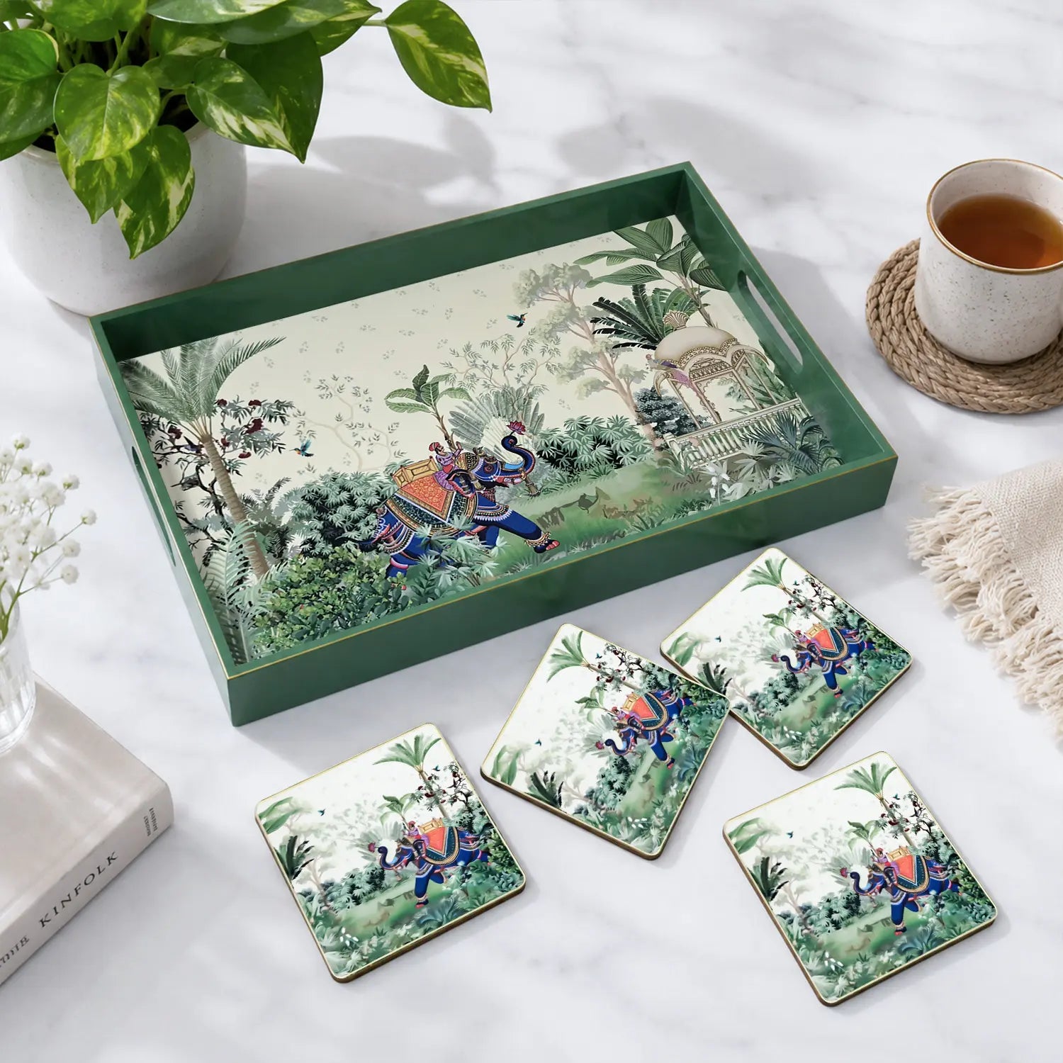 Your Signature Style ~ 15" x 10" Handcrafted Majestic Tranquility Serving Trays with 4 Coasters