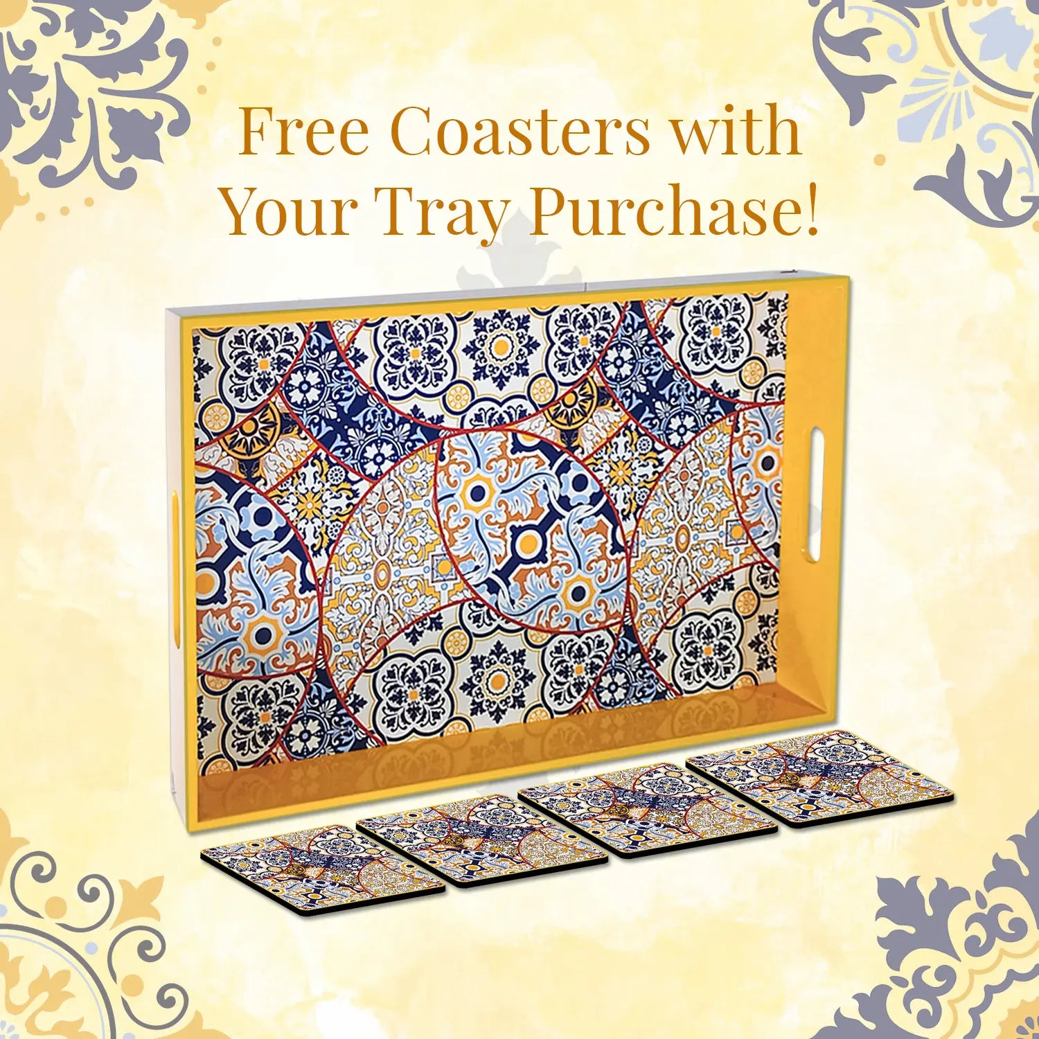 Your Signature Style ~ 15" x 10" Handcrafted Moroccan Mosaic Serving Trays with 4 Coasters
