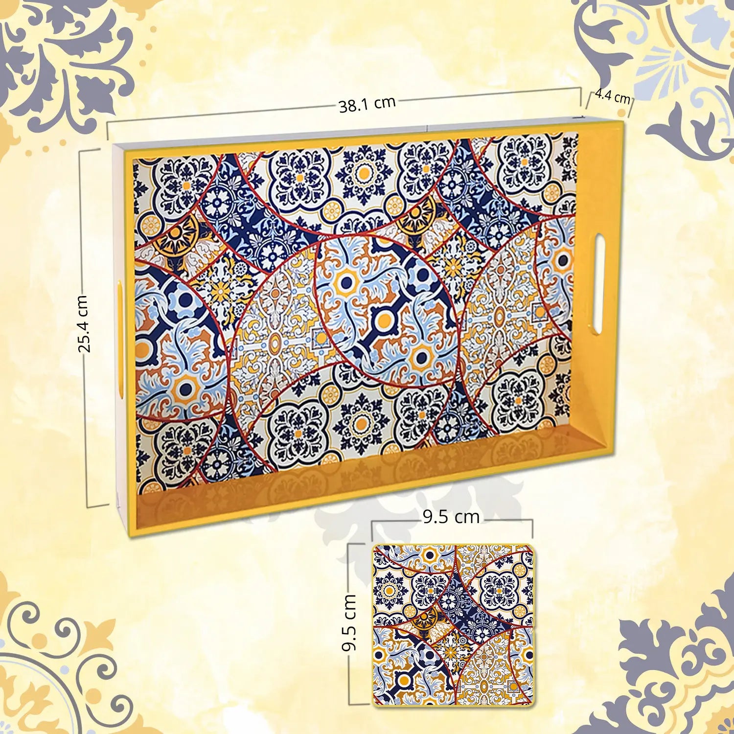 Your Signature Style ~ 15" x 10" Handcrafted Moroccan Mosaic Serving Trays with 4 Coasters