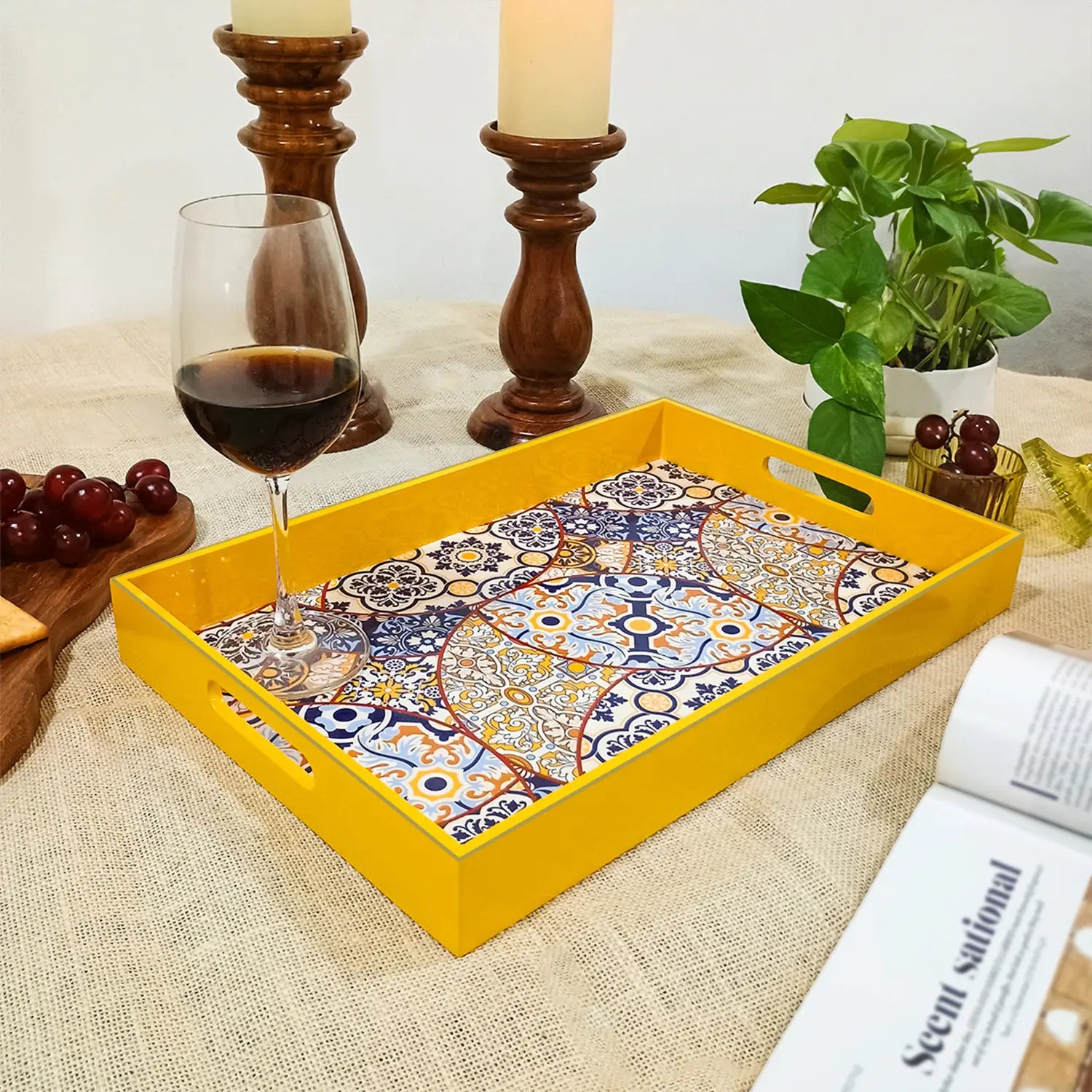 Your Signature Style ~ 15" x 10" Handcrafted Moroccan Mosaic Serving Trays with 4 Coasters