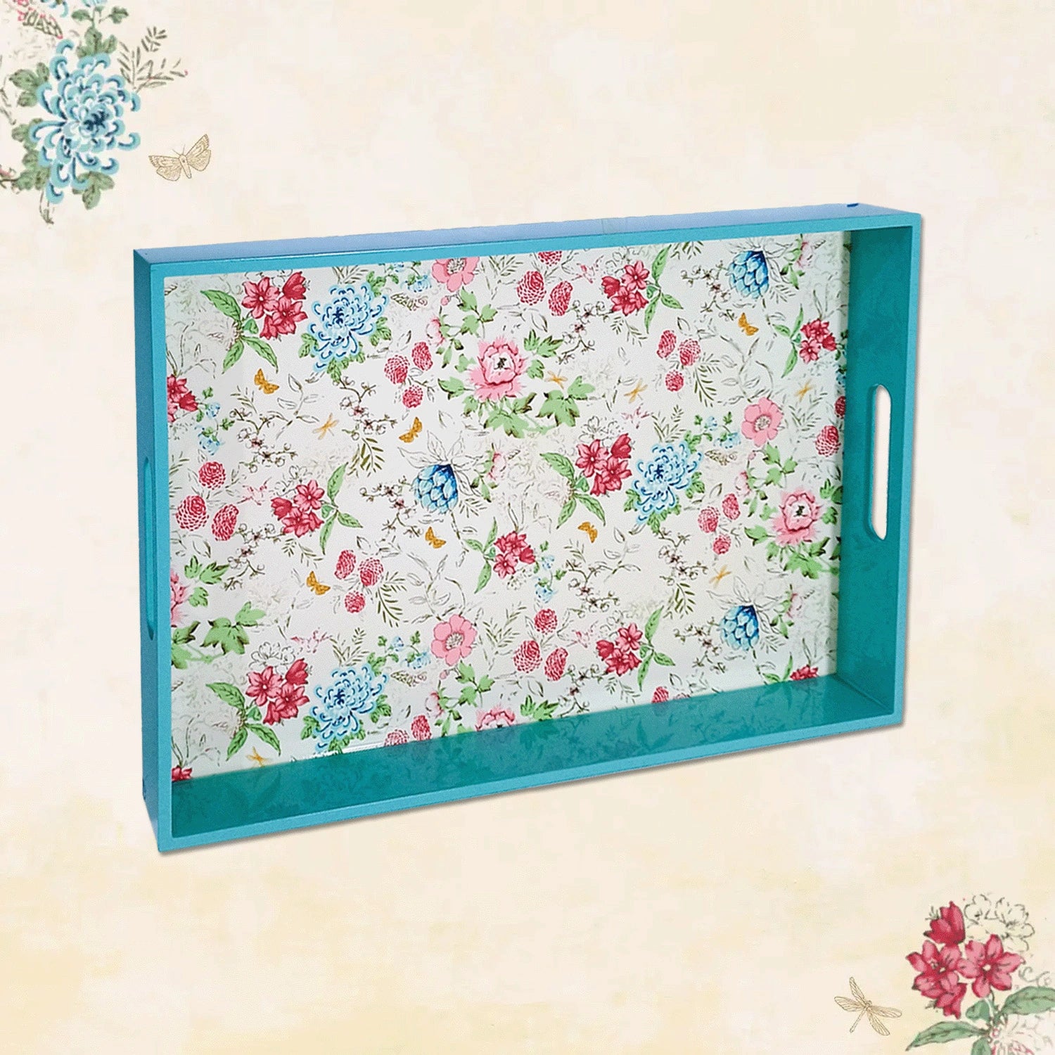 Your Signature Style ~ Handcrafted Pink & Blue Bouquet Serving Trays 15x10 Inch