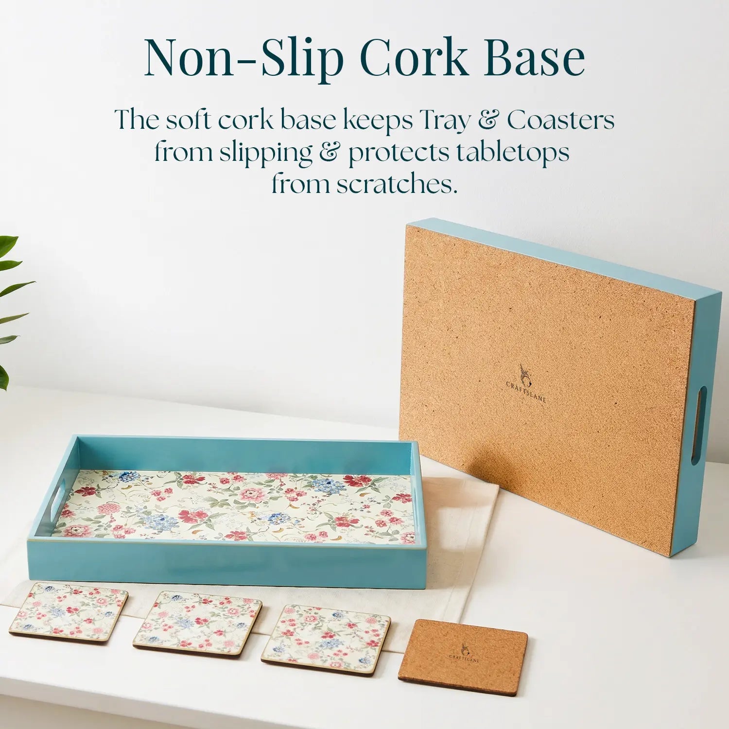 Your Signature Style ~ Handcrafted Pink & Blue Bouquet Serving Trays with 4 Coasters