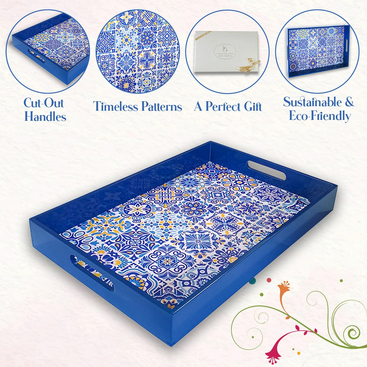Your Signature Style ~ Handcrafted Portuguese Blue Tiles Serving Trays 15x10 Inch