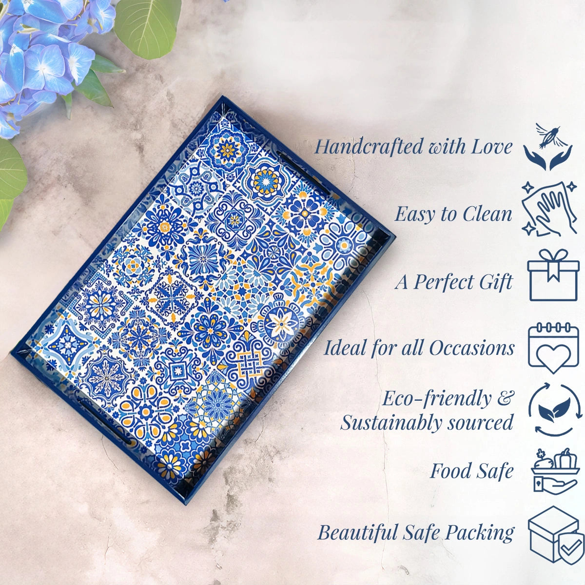 Your Signature Style ~ Handcrafted Portuguese Blue Tiles Serving Trays 15x10 Inch
