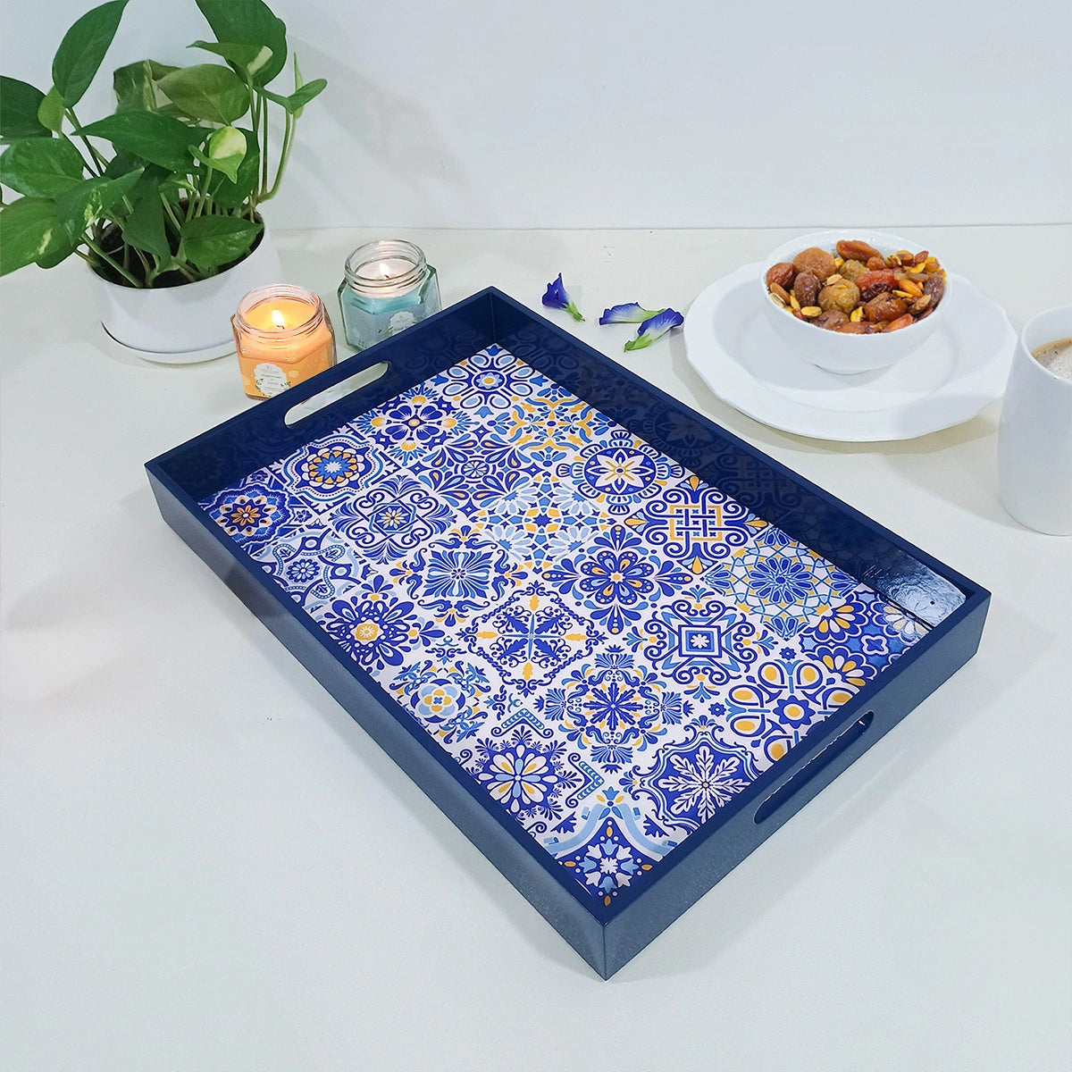 Your Signature Style ~ Handcrafted Portuguese Blue Tiles Serving Trays 15x10 Inch