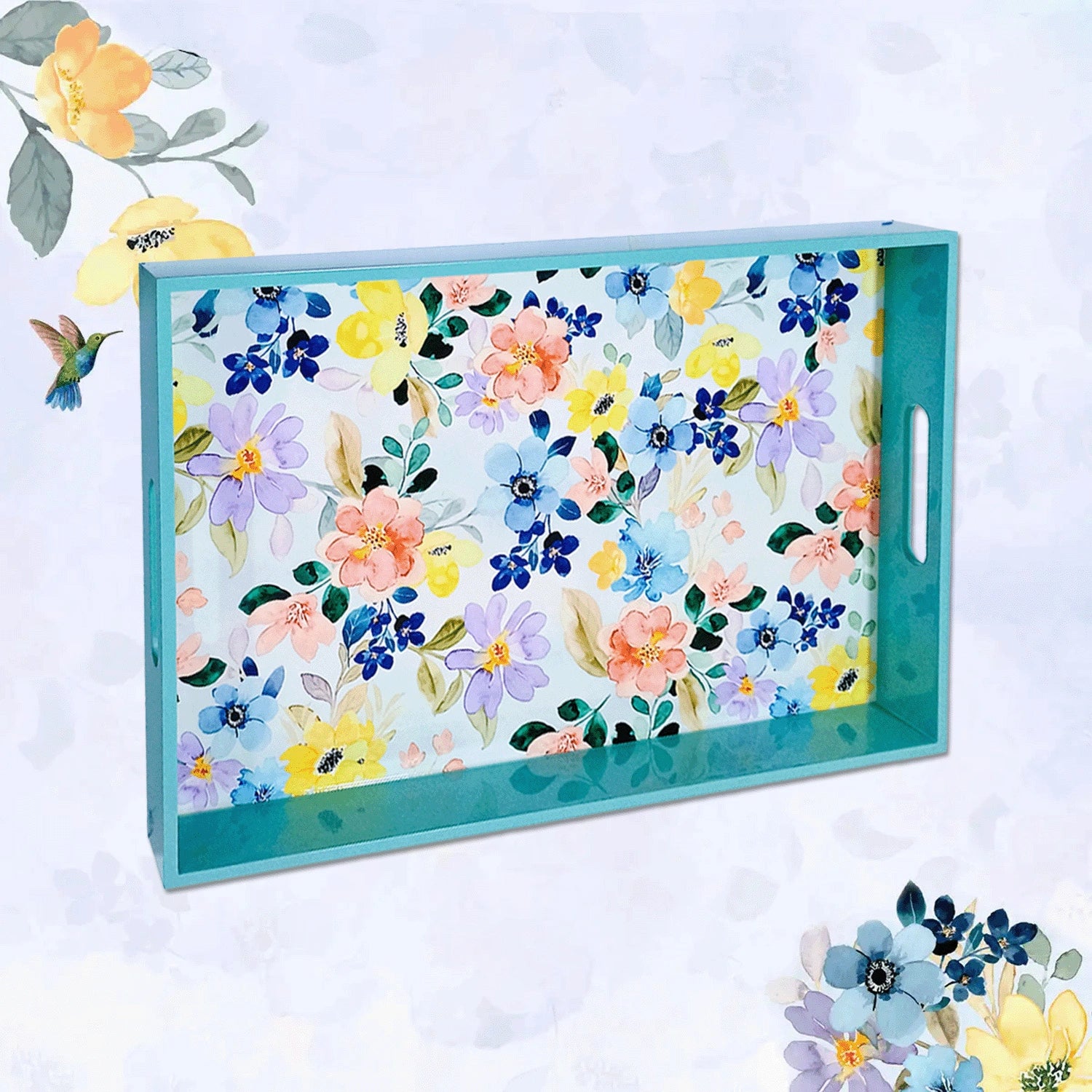 Your Signature Style ~ Handcrafted Summer Flowers Serving Trays 15x10 Inch