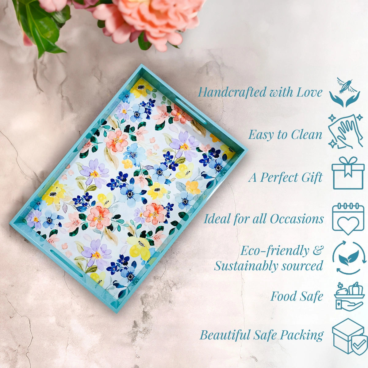 Your Signature Style ~ Handcrafted Summer Flowers Serving Trays 15x10 Inch