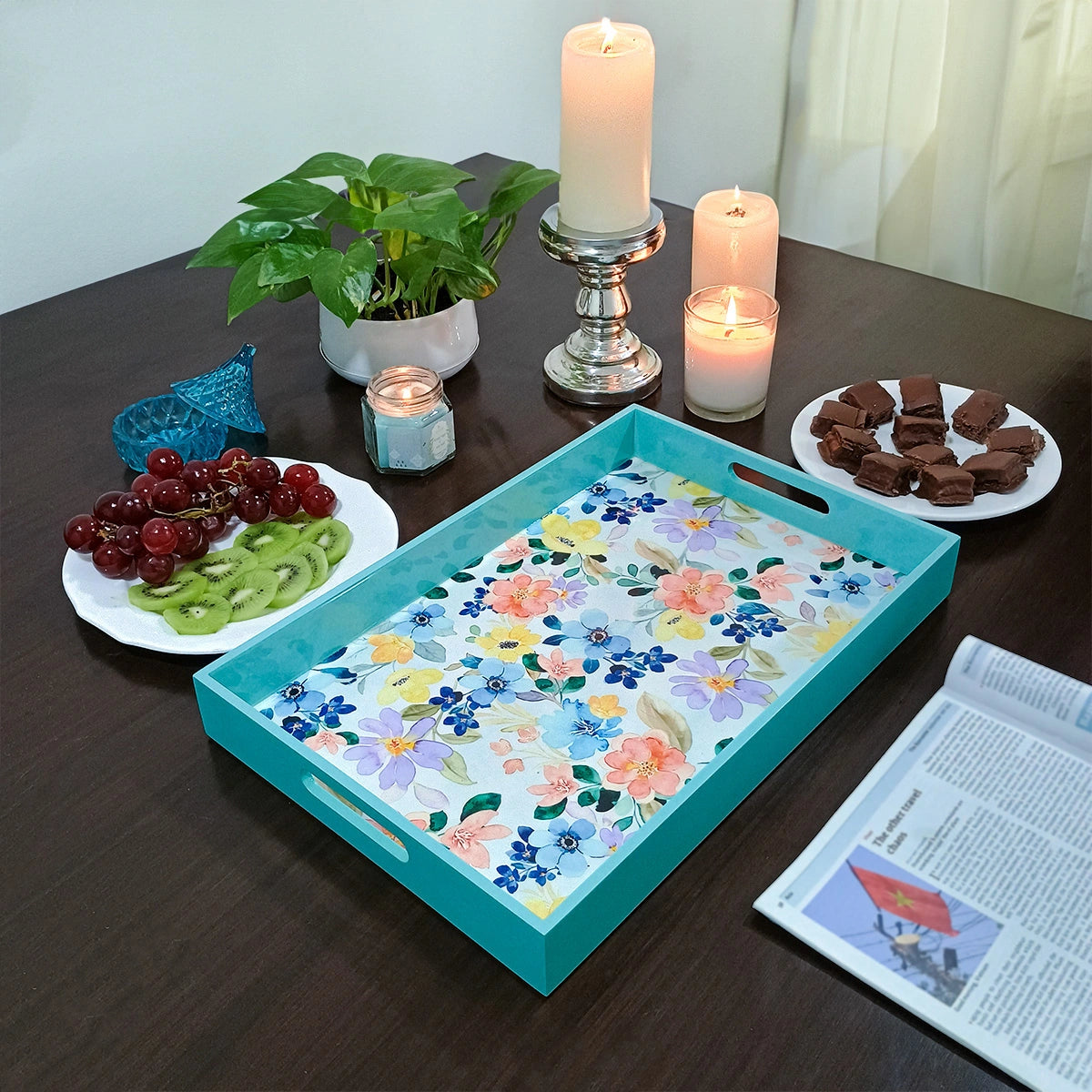 Your Signature Style ~ Handcrafted Summer Flowers Serving Trays 15x10 Inch