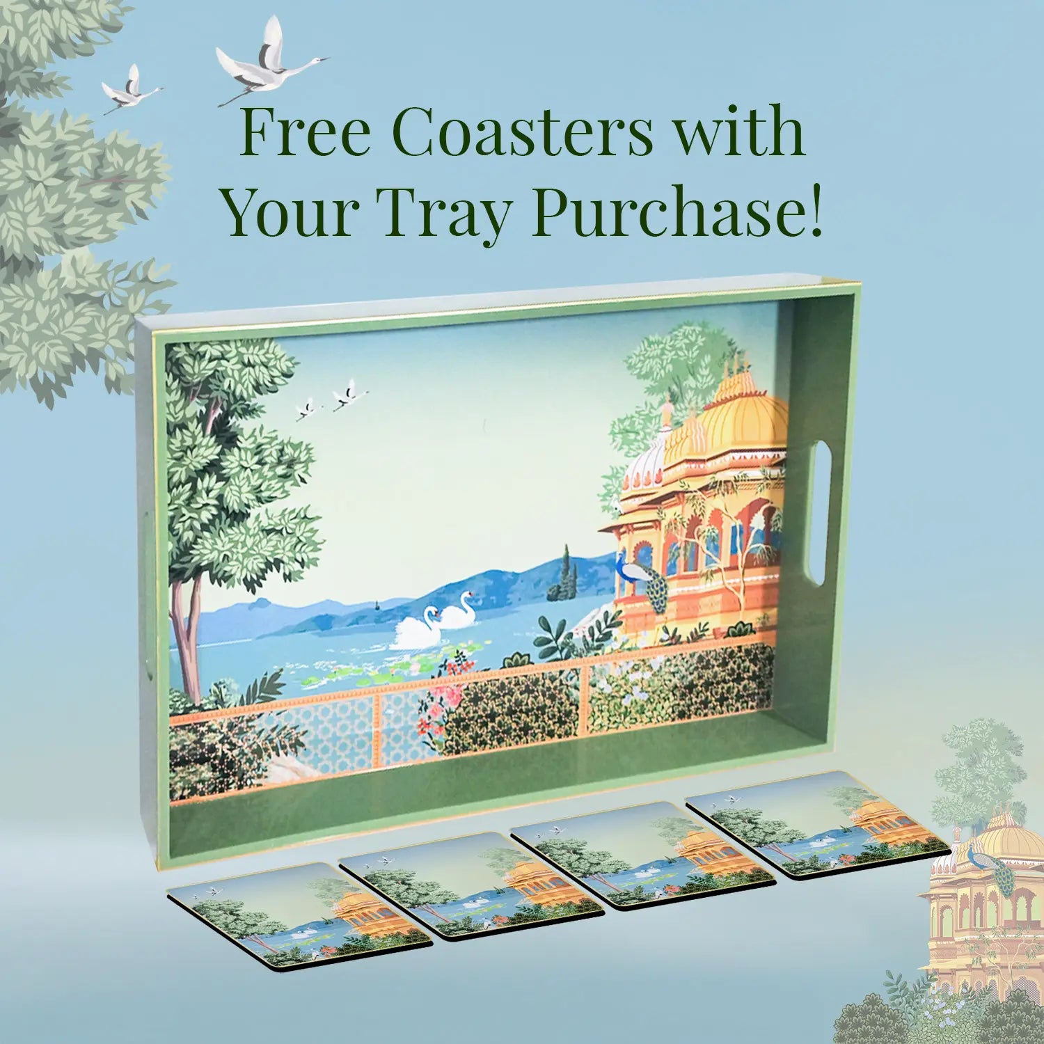 Your Signature Style ~ Handcrafted Swan Serenade Serving Trays with 4 Coasters