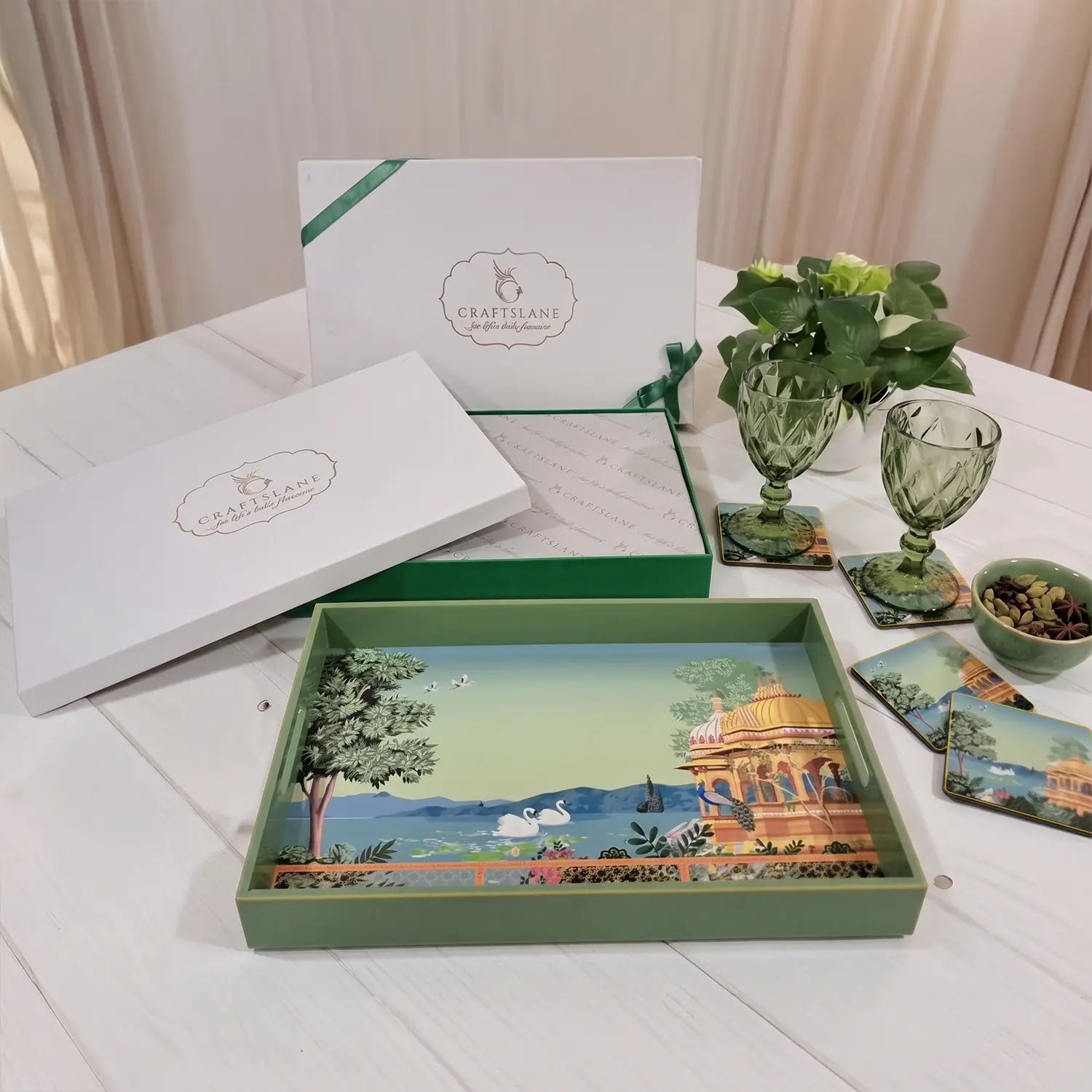 Your Signature Style ~ Handcrafted Swan Serenade Serving Trays with 4 Coasters