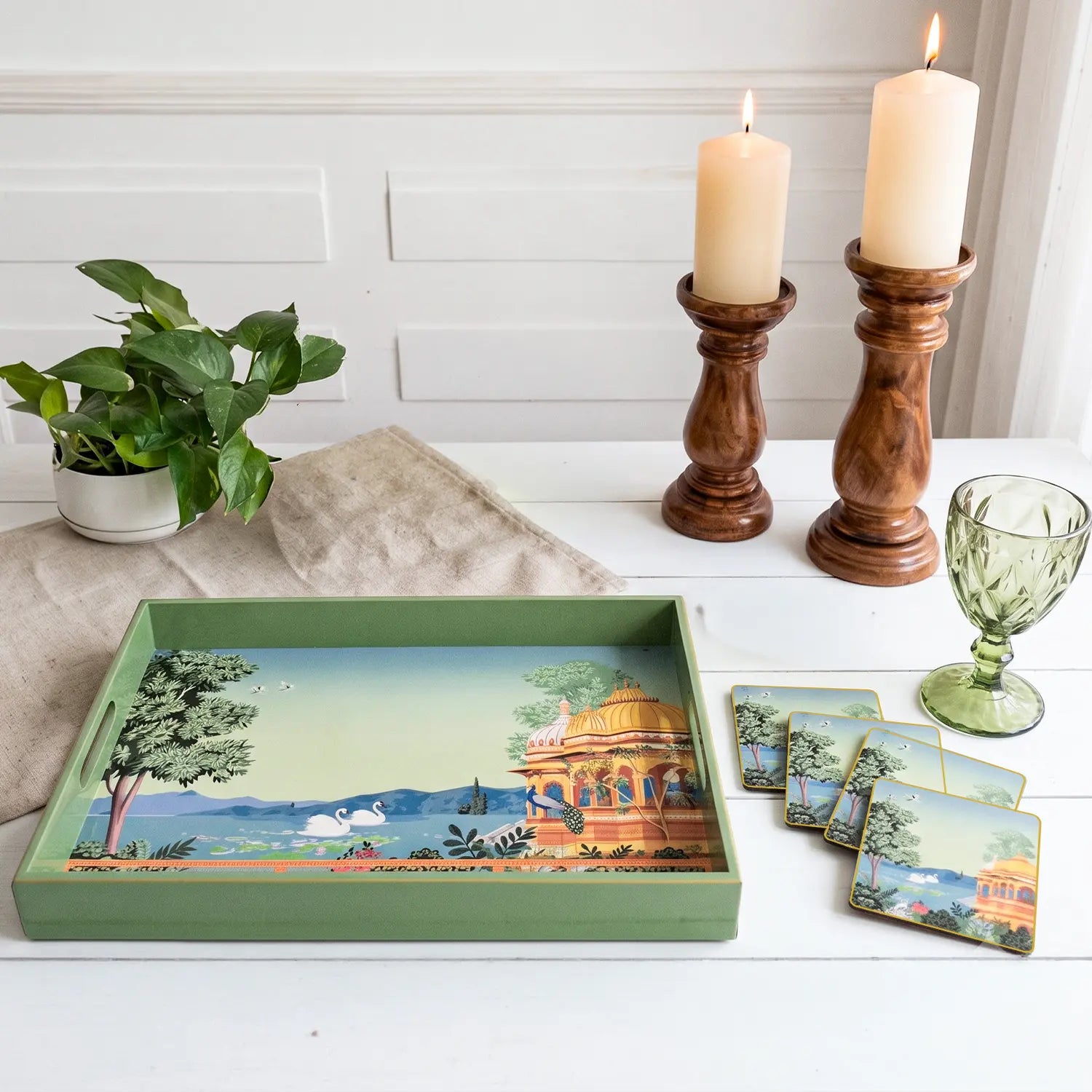 Your Signature Style ~ Handcrafted Swan Serenade Serving Trays with 4 Coasters