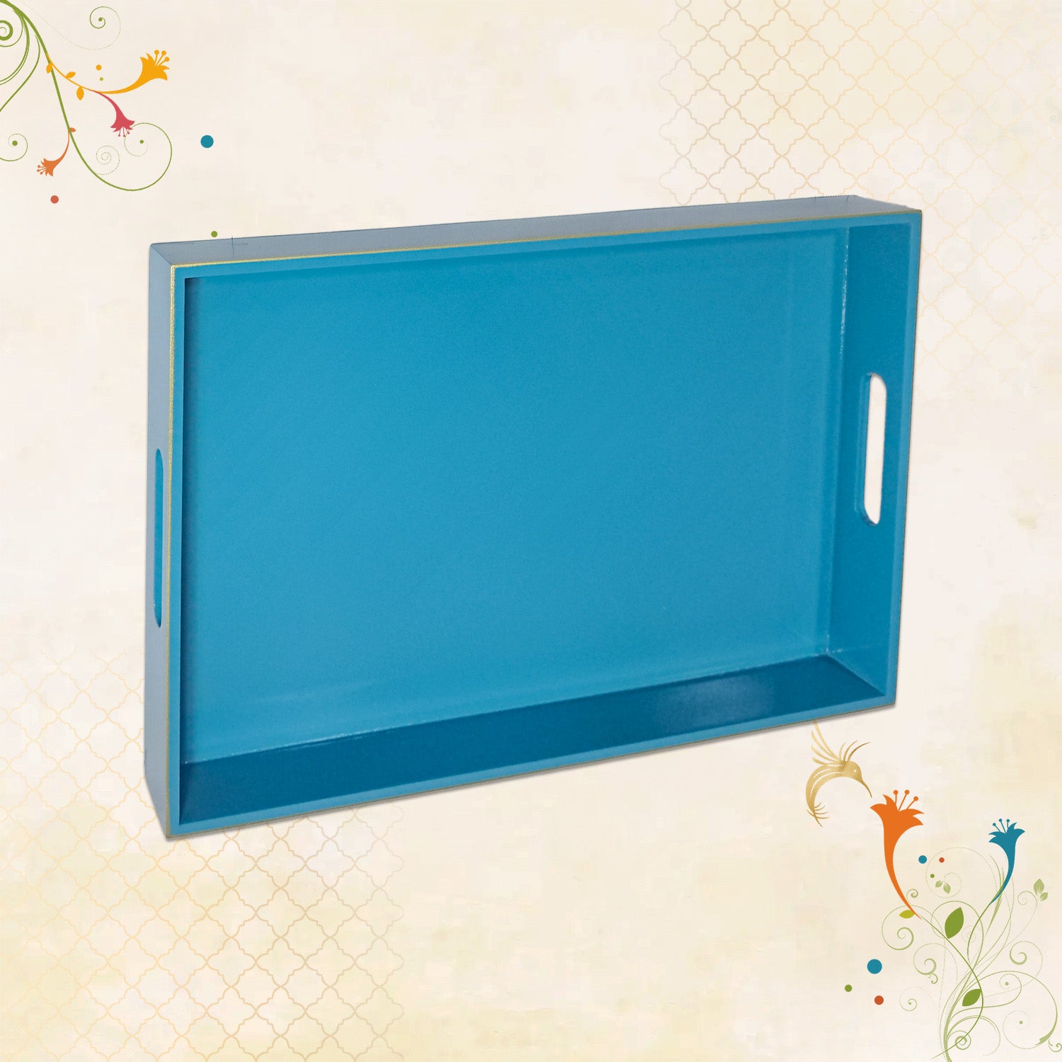 Classic Handcrafted Solid Turquoise Wooden Serving Trays