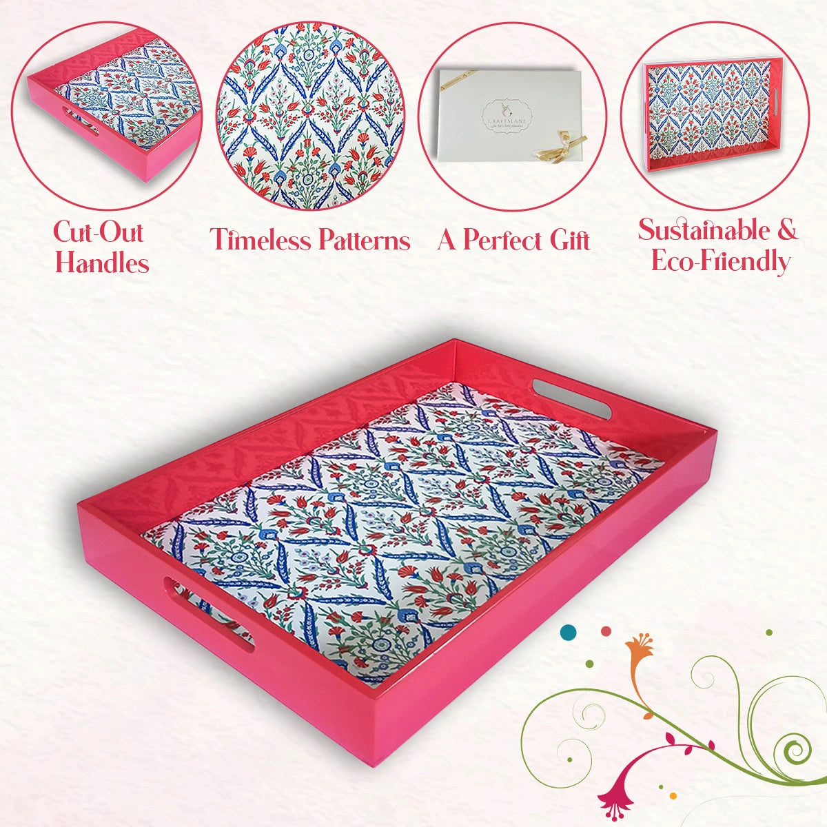 Your Signature Style ~ Handcrafted Turkish Flowers Serving Trays 15x10 Inch