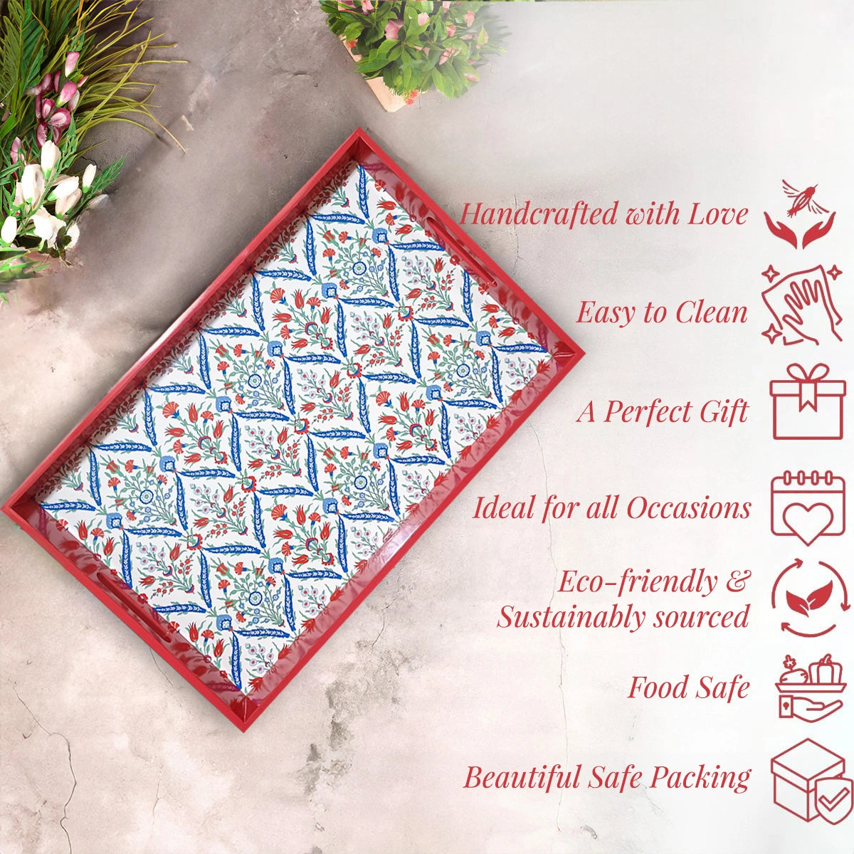 Your Signature Style ~ Handcrafted Turkish Flowers Serving Trays 15x10 Inch